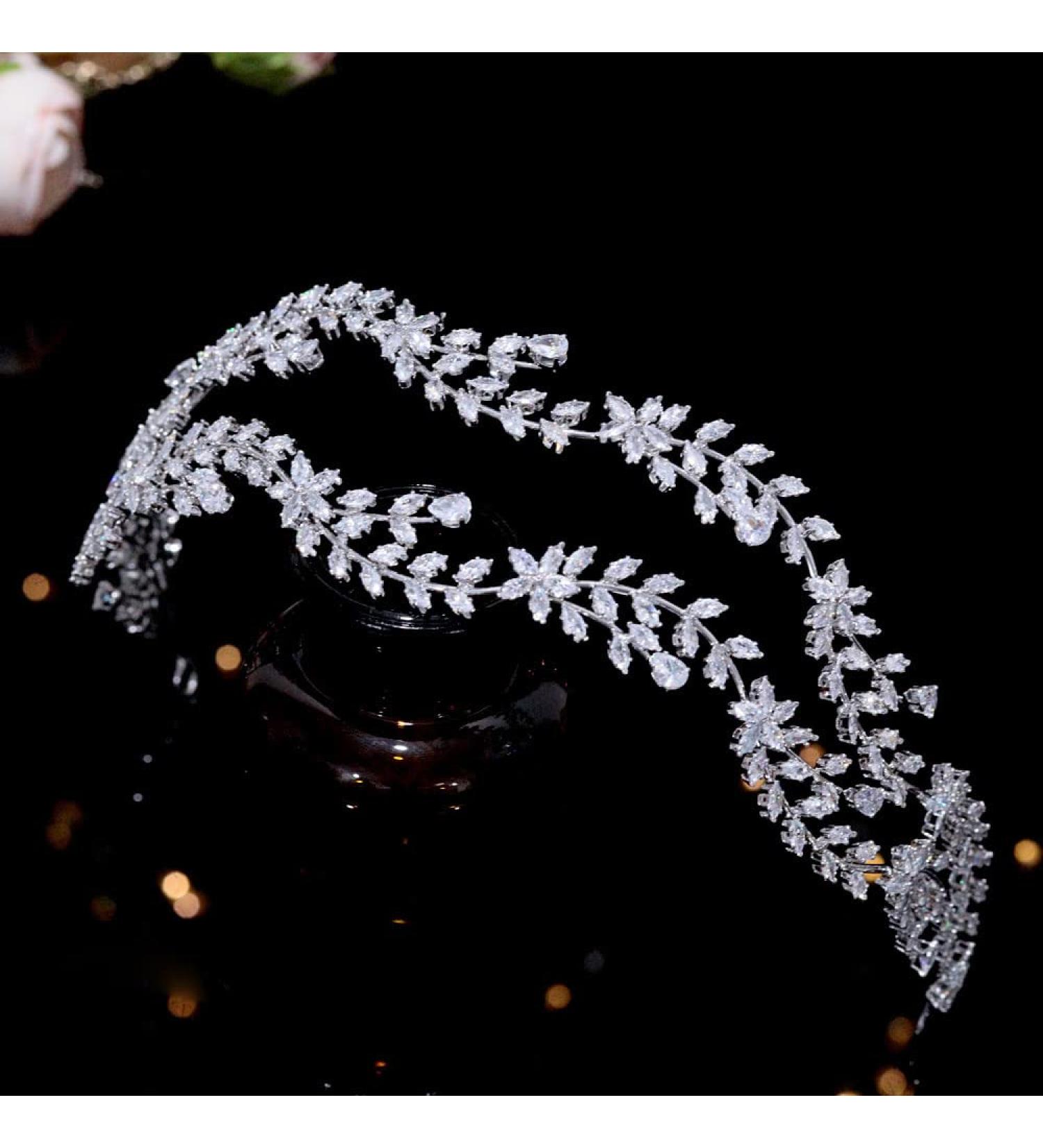 Jorsnovs Handmade Bridal Headband with Clear Cubic Zirconia - Wedding Headpieces for Bride | Silver Hair Accessories - Buy Online on GoSupps.com