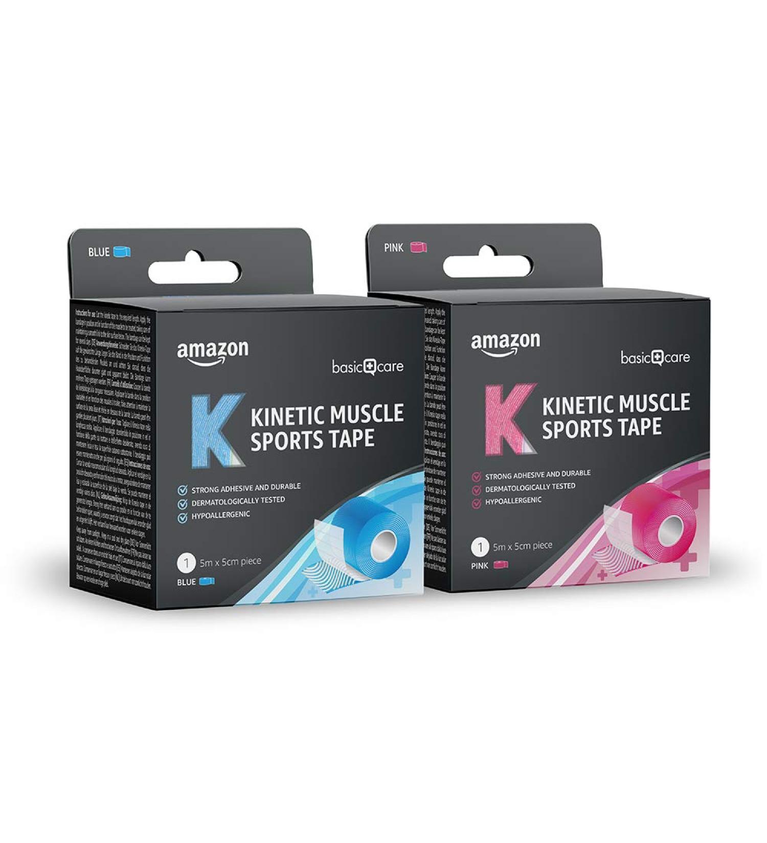 Amazon Basic Care - Kinetic Muscle Sports tape 5m x 5cm Pack of 2 Blue/ Pink Blue Pink - Buy Online on GoSupps.com
