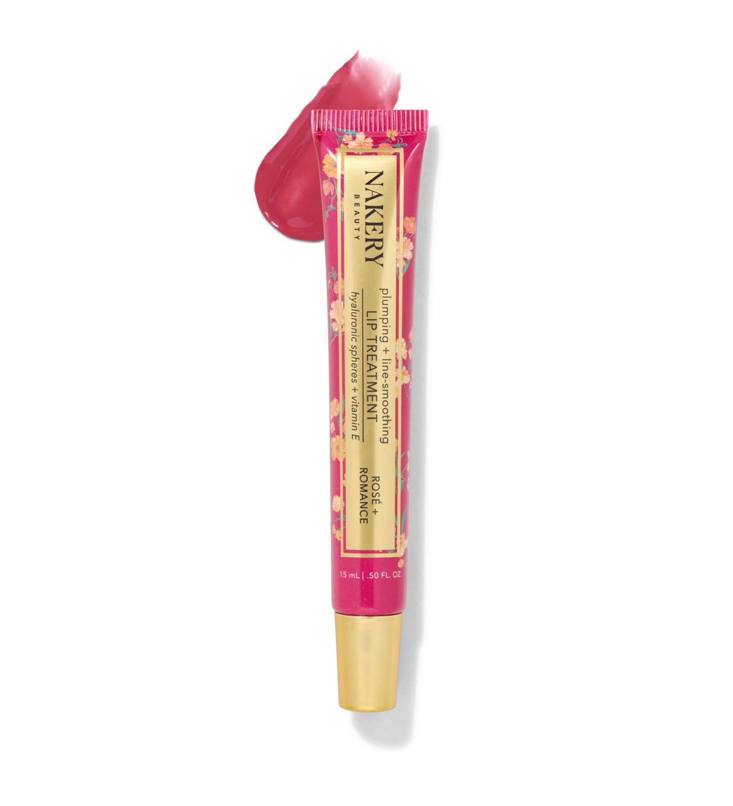Nakery Plumping Lip Treatment for Dry Cracked Lips - Line Smoothing Lip Plumper for Women with Hyaluronic Acid Serum for Lips - Non Sticky Lip Gloss Plumper for Petal Soft Lips - Rose & Romance - Buy Online on GoSupps.com