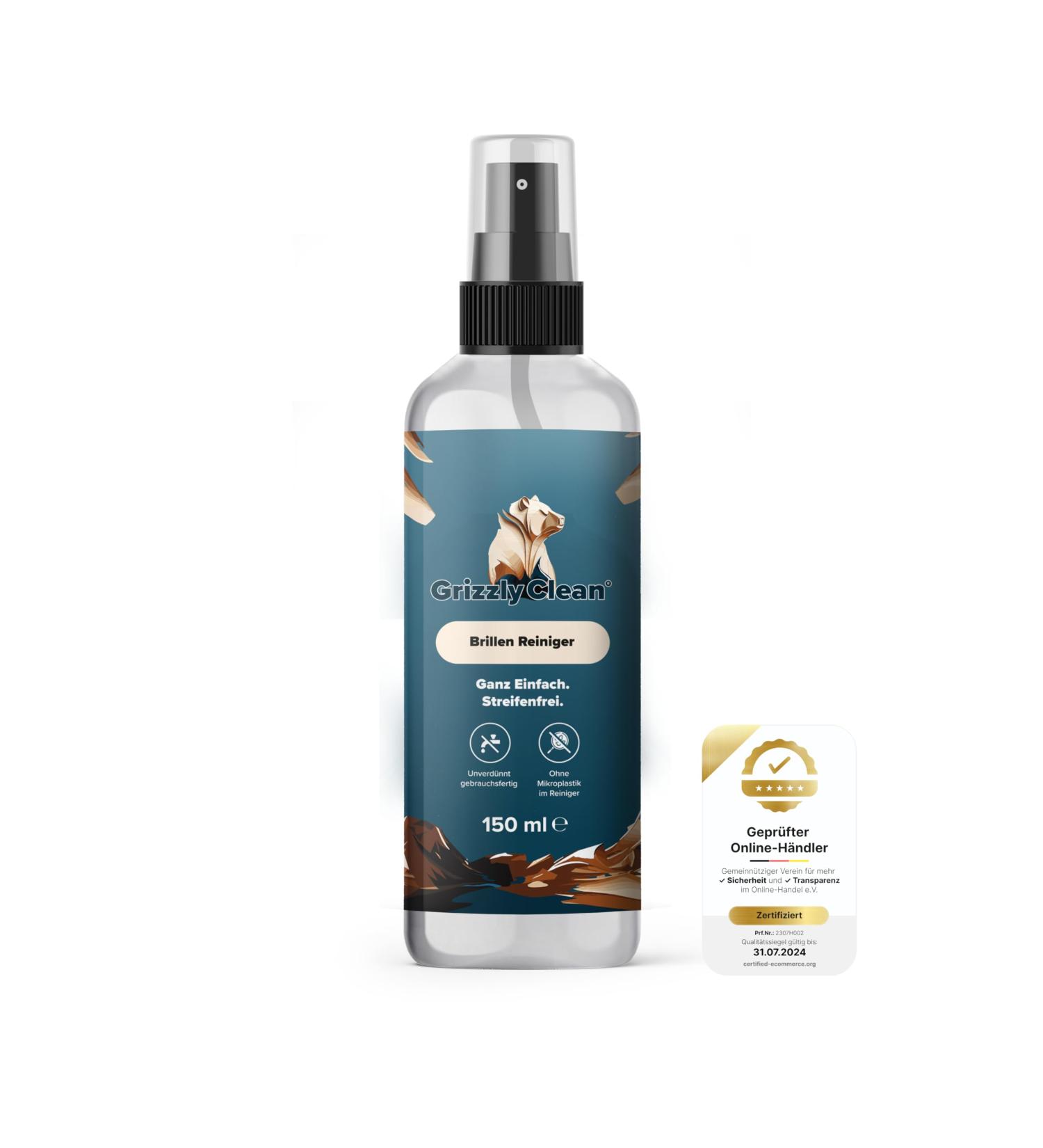 Grizzlyclean Glasses Cleaner Spray - Streak-Free Shine for All Types of Glasses (150ml) - Effective Cleaning for Reading Sports and Sunglasses - Buy Online on GoSupps.com