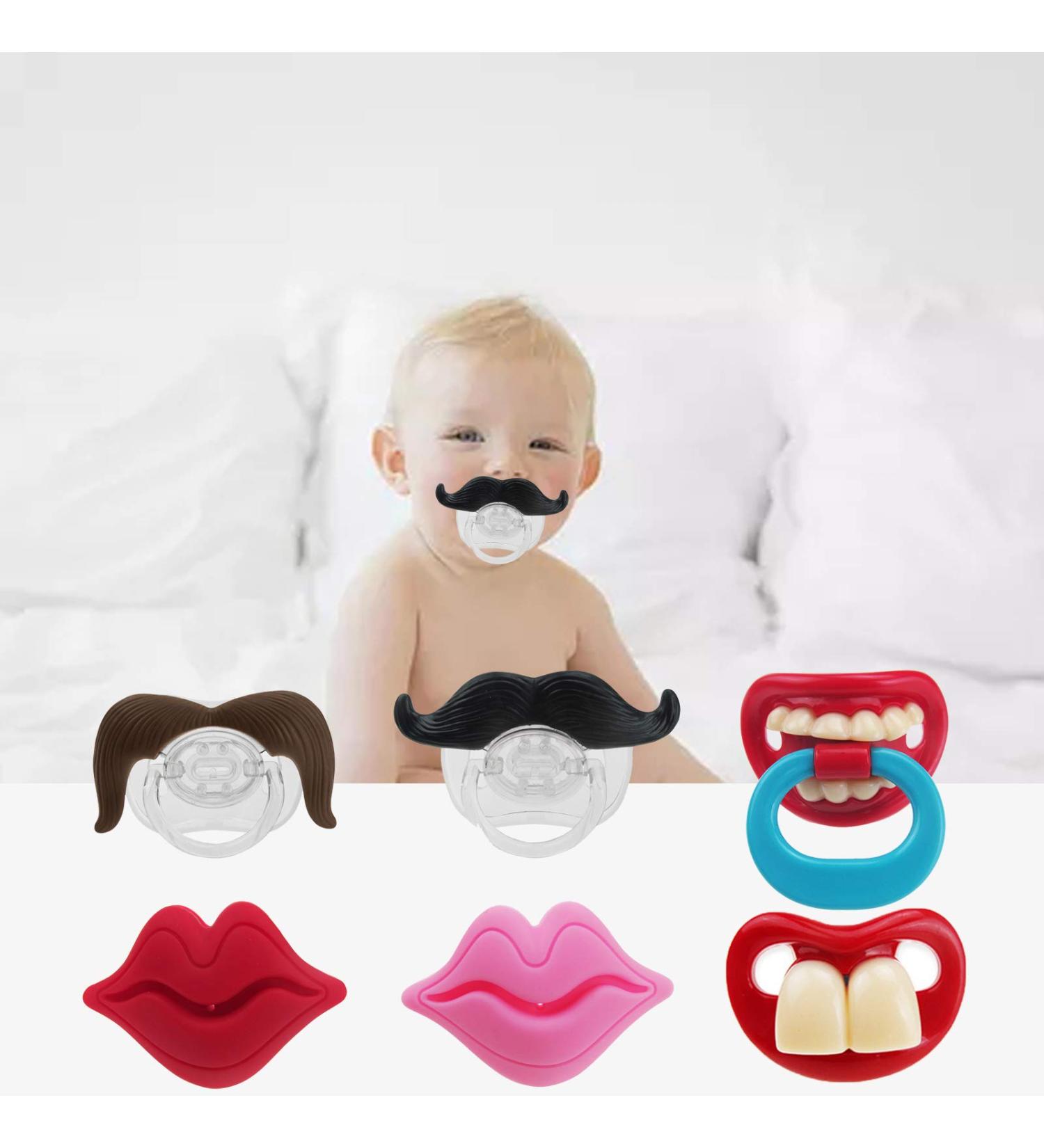 3 Pack Kissable Mustache Pacifiers | Funny Baby Lip Design | Safe Silicone Pacifiers for Infants - Buy Online on GoSupps.com