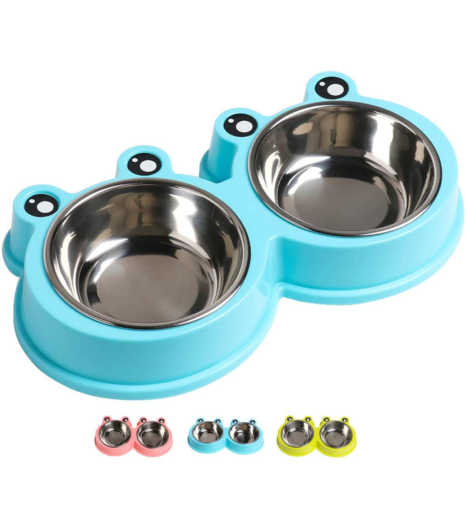 Premium Stainless Steel Double Pet Bowls | No-Slip Cute Modeling | Sky Blue | For Dogs, Cats, Rabbits, and Other Pets - Buy Online on GoSupps.com