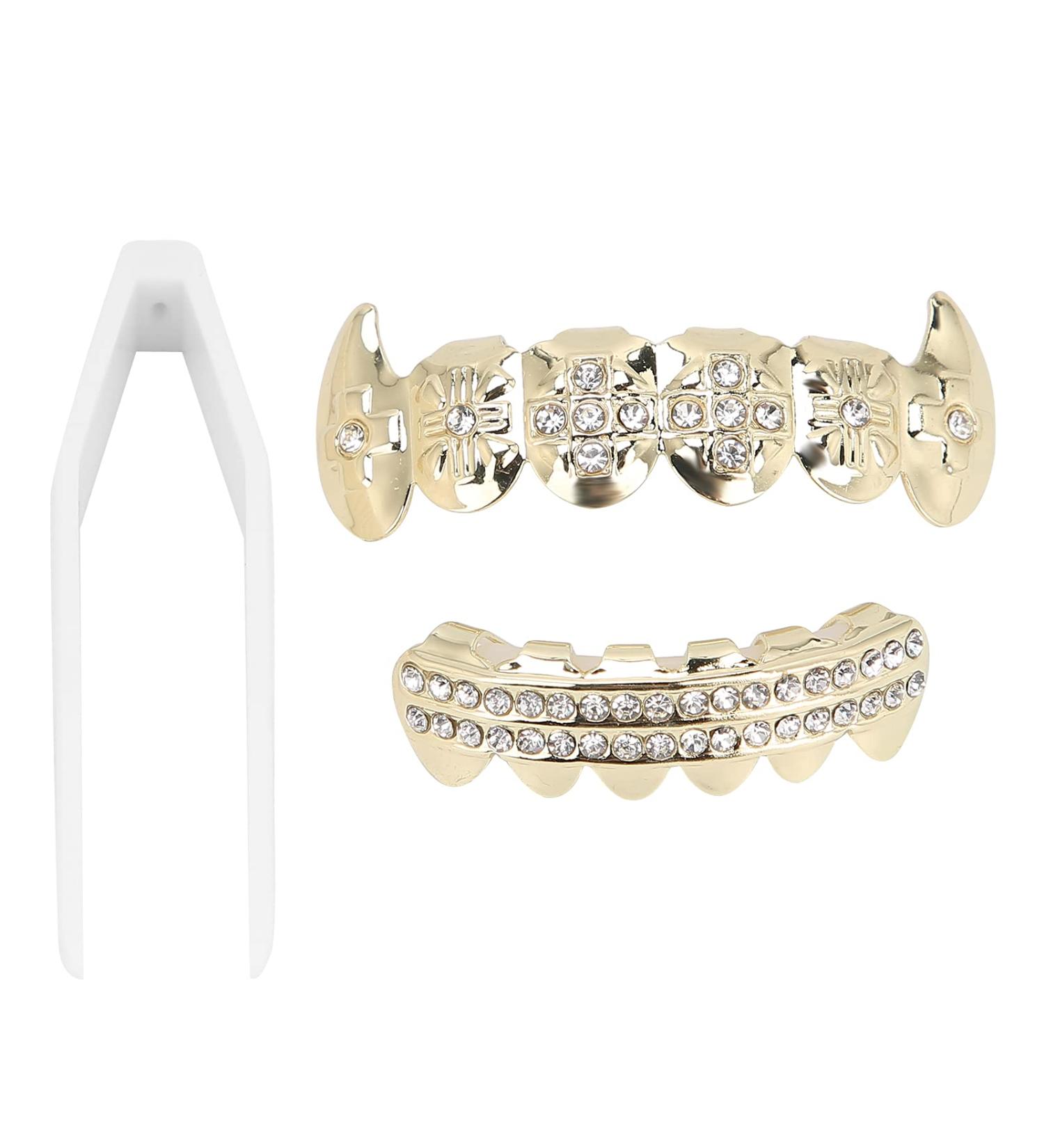 Hip Hop False Teeth Set Reusable Unfading Electroplated Halloween Festival Decoration Brace (Red) - Buy Online on GoSupps.com