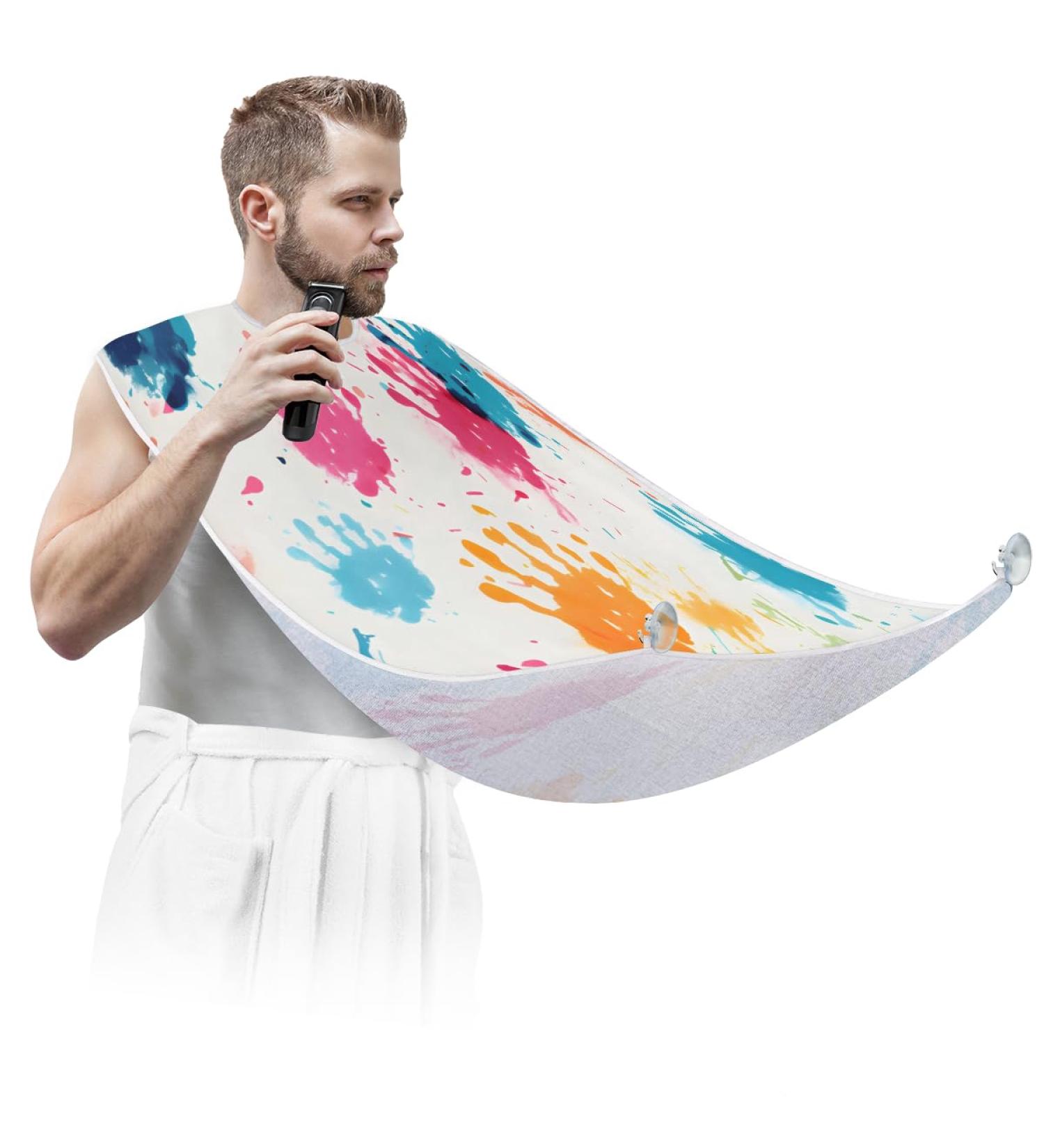 Colorful Handprints Beard Bib Apron - Best Beard Hair Catcher for Men | Perfect Father's Day & Anniversary Gifts | Includes 2 Suction Cups - Buy Online on GoSupps.com