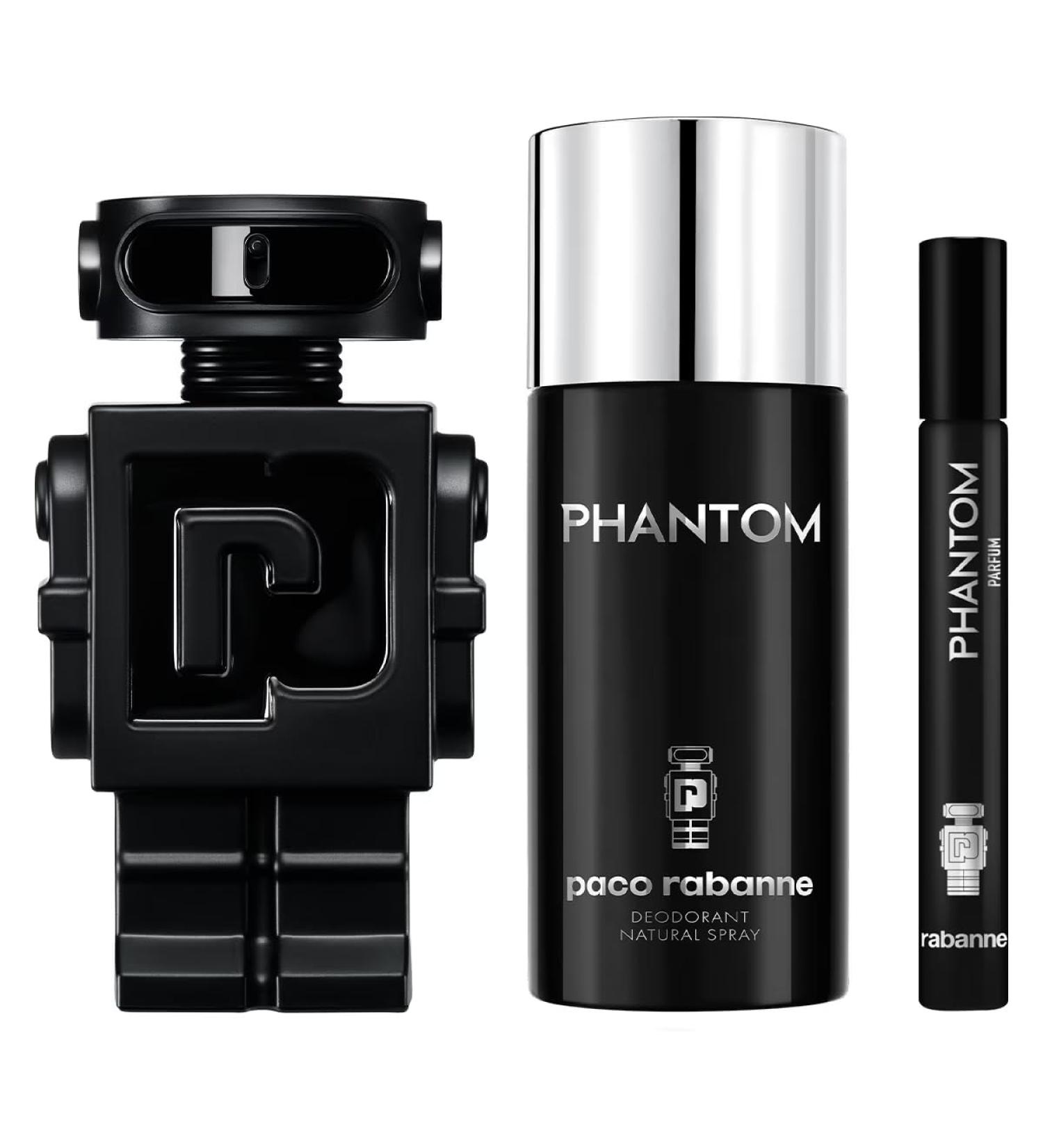 Paco Rabanne Phantom 3-Piece Set for Men (3.4 Oz Parfum + 5.1 Oz Deodorant Spray + 0.33 Oz Parfum Travel Spray) 8.83 Fl Oz (Pack of 1) - Buy Online on GoSupps.com
