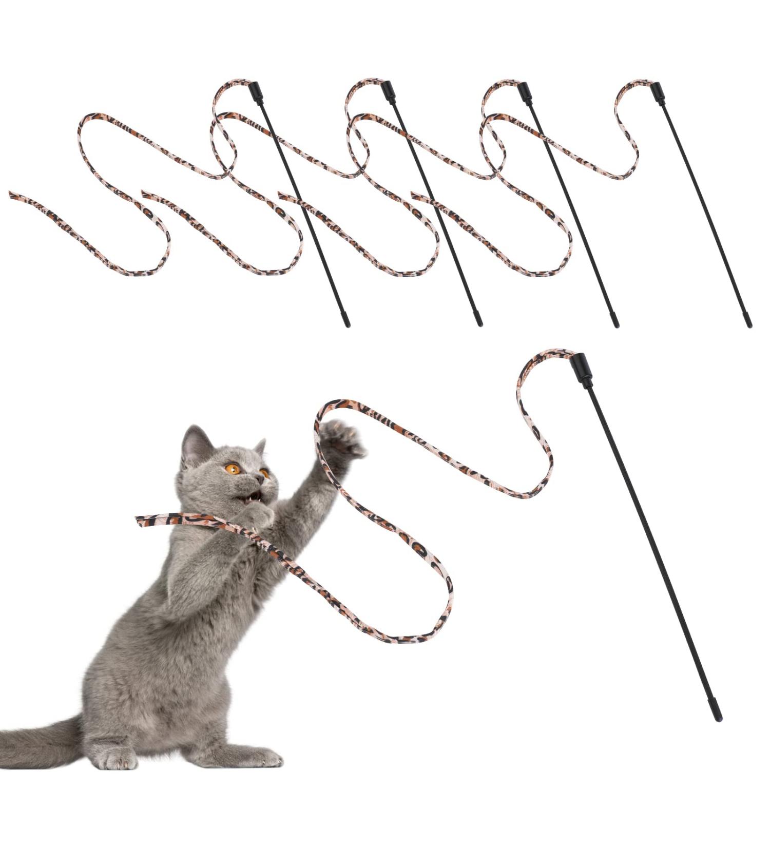 cobee Cat Wand Toys Cat Interactive Wand Toys Leopard Print Cat Wand String Kitten Ribbon Stick Toy Interactive Cat Toys Cat Wands for Cat Kitten Training Exerciser(5 Pieces 30cm) - Buy Online on GoSupps.com