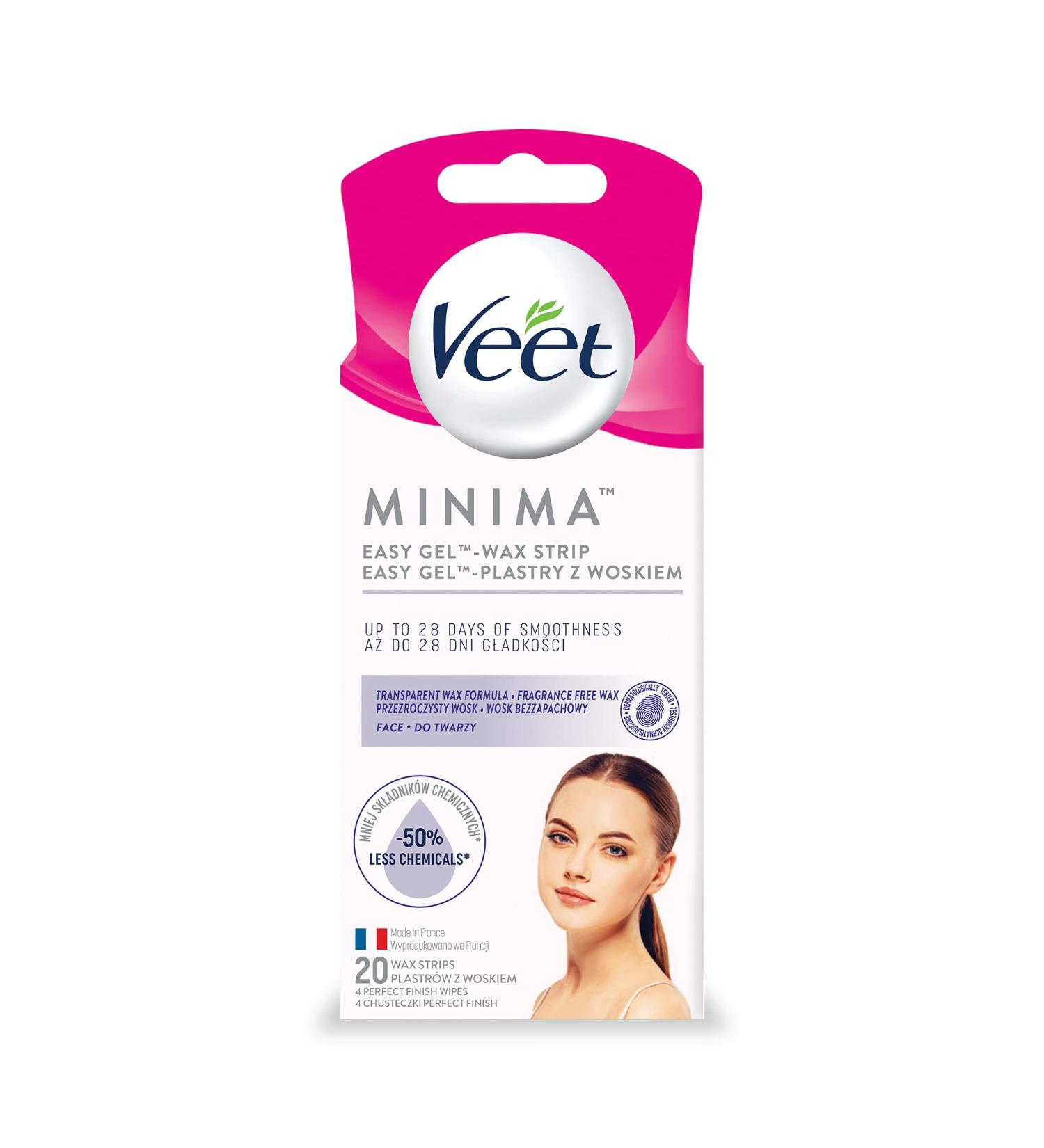 Veet Minima Easy-Gel Wax Strips for Face - Smooth Skin No Mess | International Shipping Available - Buy Online on GoSupps.com