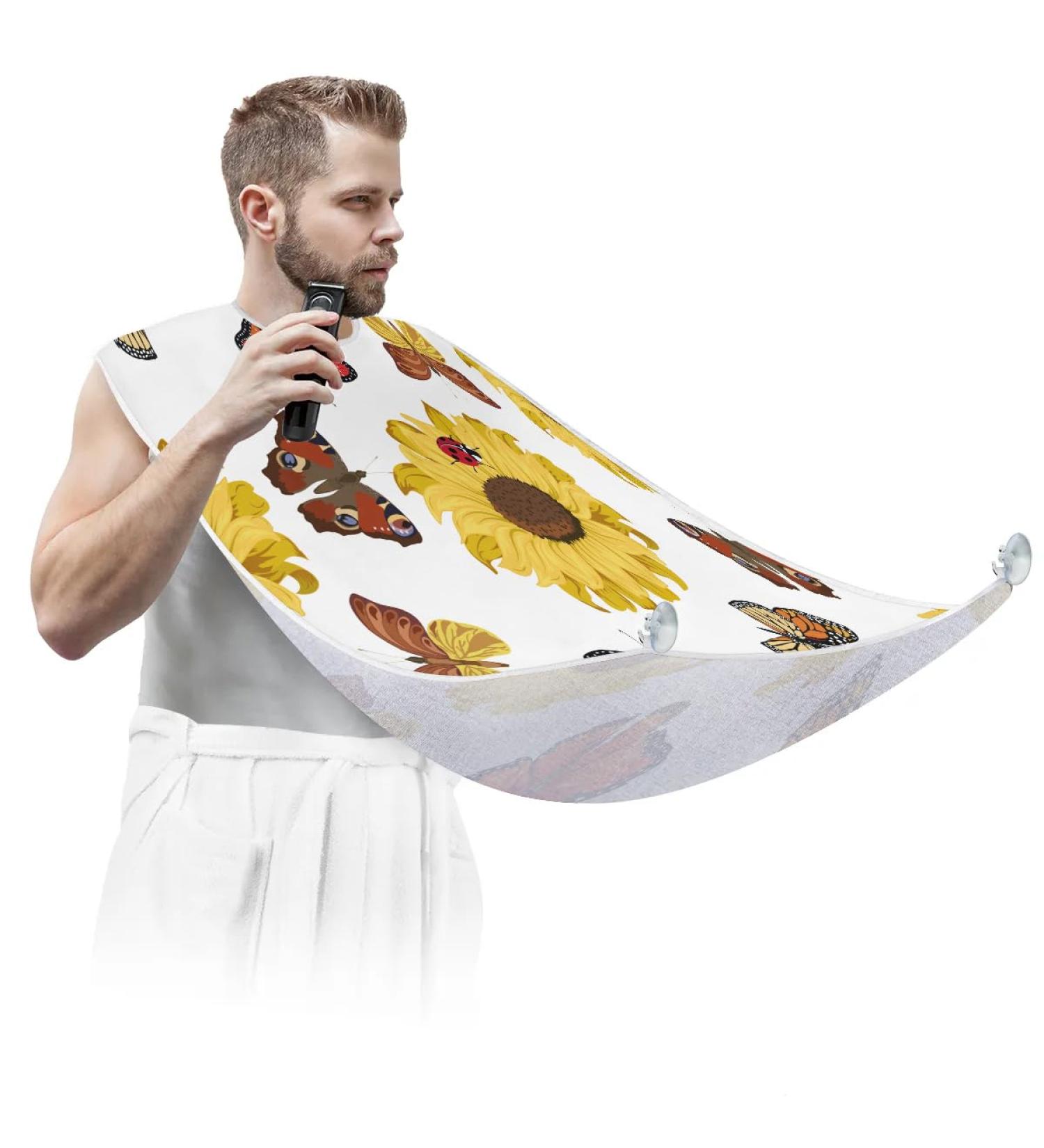 Sunflower Butterfly Ladybug Beard Bib Apron for Men - Non-Stick Waterproof Grooming Cape with Suction Cups | Perfect Gifts for Men - Buy Online on GoSupps.com