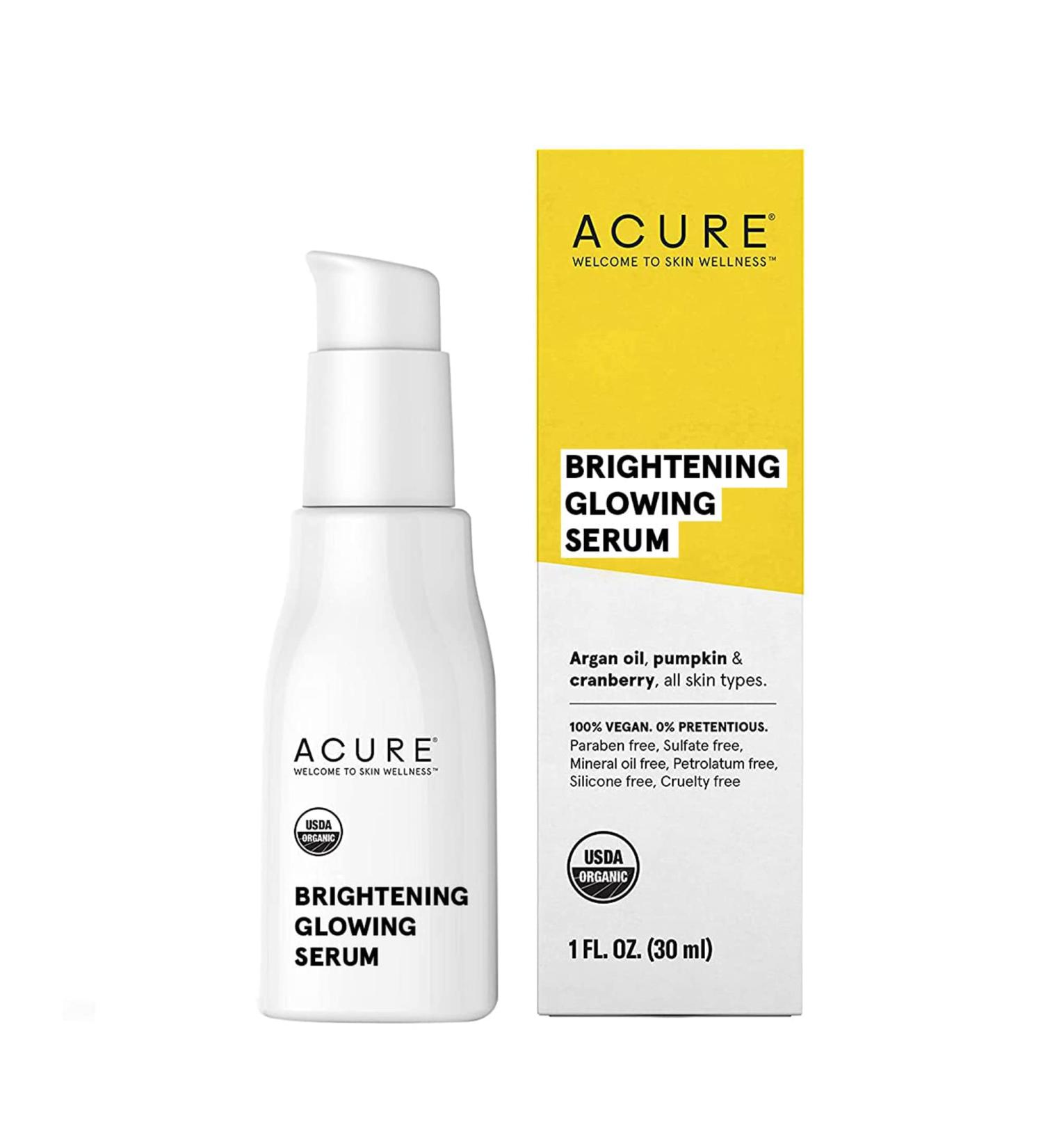 Acure Brightening Glowing Serum - Vegan Formula with Argan Oil, Pumpkin & Cranberry | Hydrating, Soothing, and Antioxidant Protection | For All Skin Types | 1 Fl Oz - Buy Online on GoSupps.com