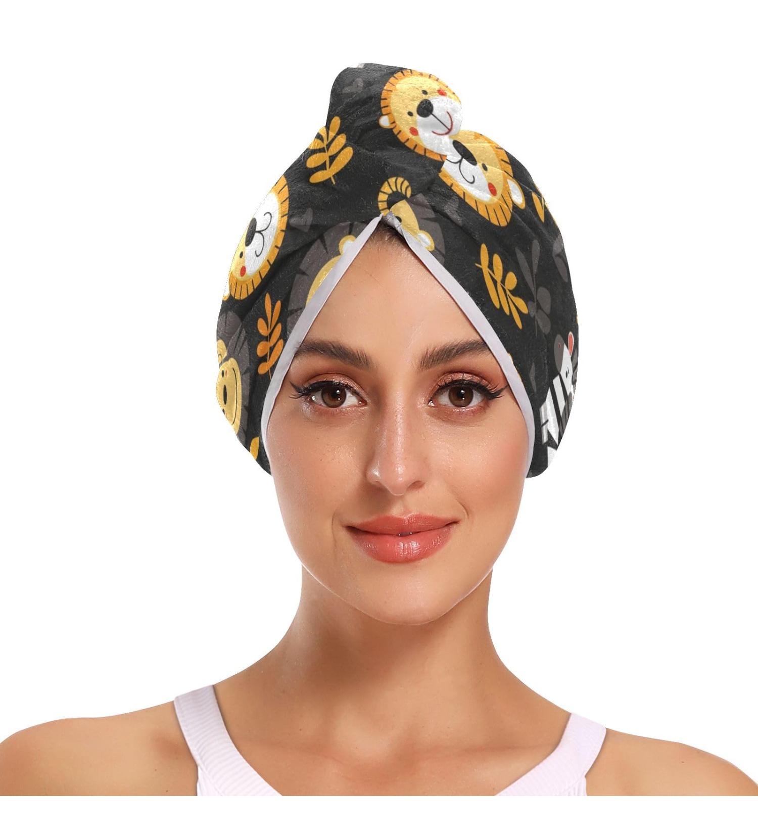 Deer Monkey Lion Hair Towel 2 Pack - Super Absorbent Quick Dry Hair Turbans for Women & Girls - Buy Online on GoSupps.com