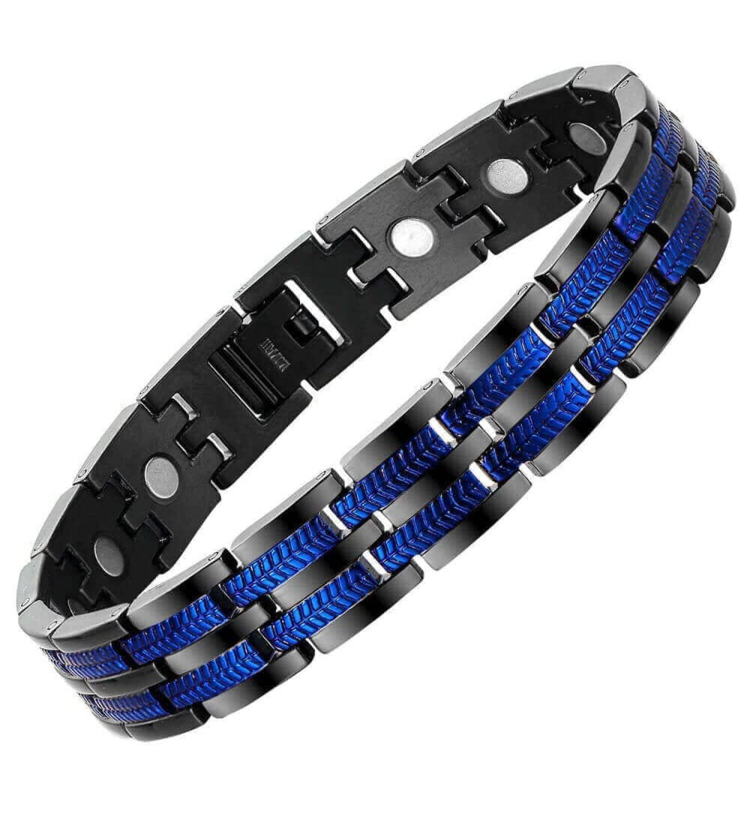 Magcopper Trendy Magnetic Stainless Steel Bracelet for Men | Galvanized Blue & Black | Perfect Gift for Father & Husband - Buy Online on GoSupps.com