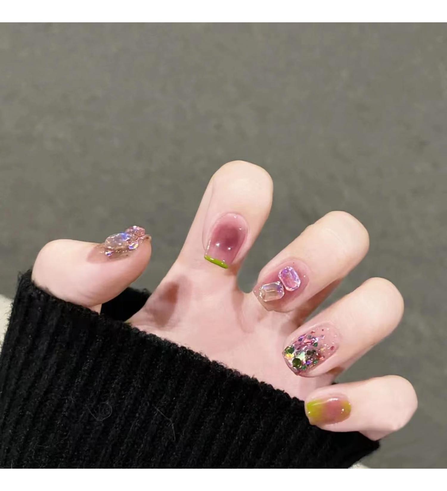 24Pcs/Set False Nails Succulent Grape Style with Diamond False Nails Acrylic Fake Nails Full Cover Nails Tips Artificial Finger Manicure Press on nails for Women and Girls - Buy Online on GoSupps.com