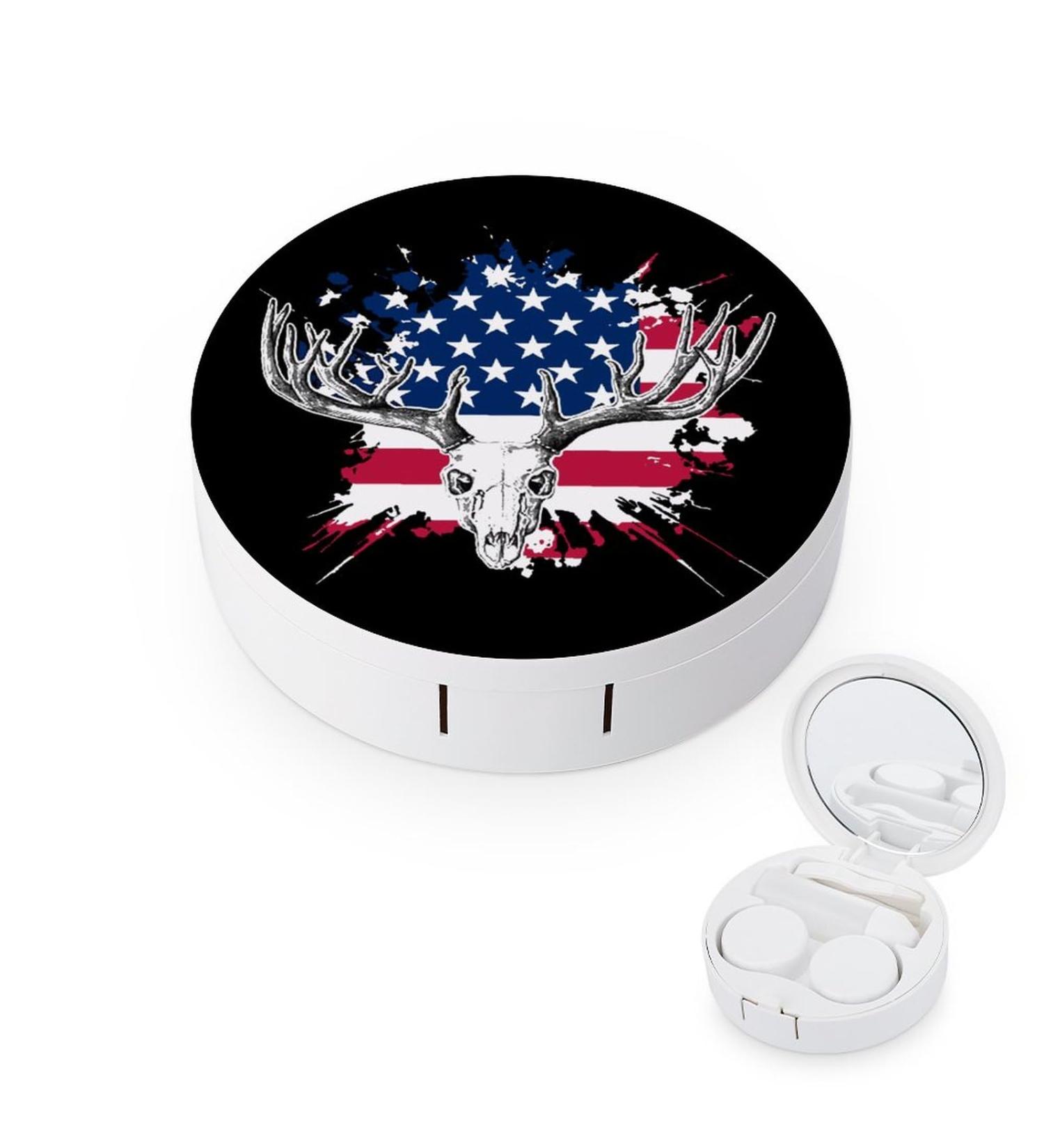 Deer Hunting American Flag Contact Lens Case - Portable Travel Box with Mirror | Buy Online Internationally - Buy Online on GoSupps.com
