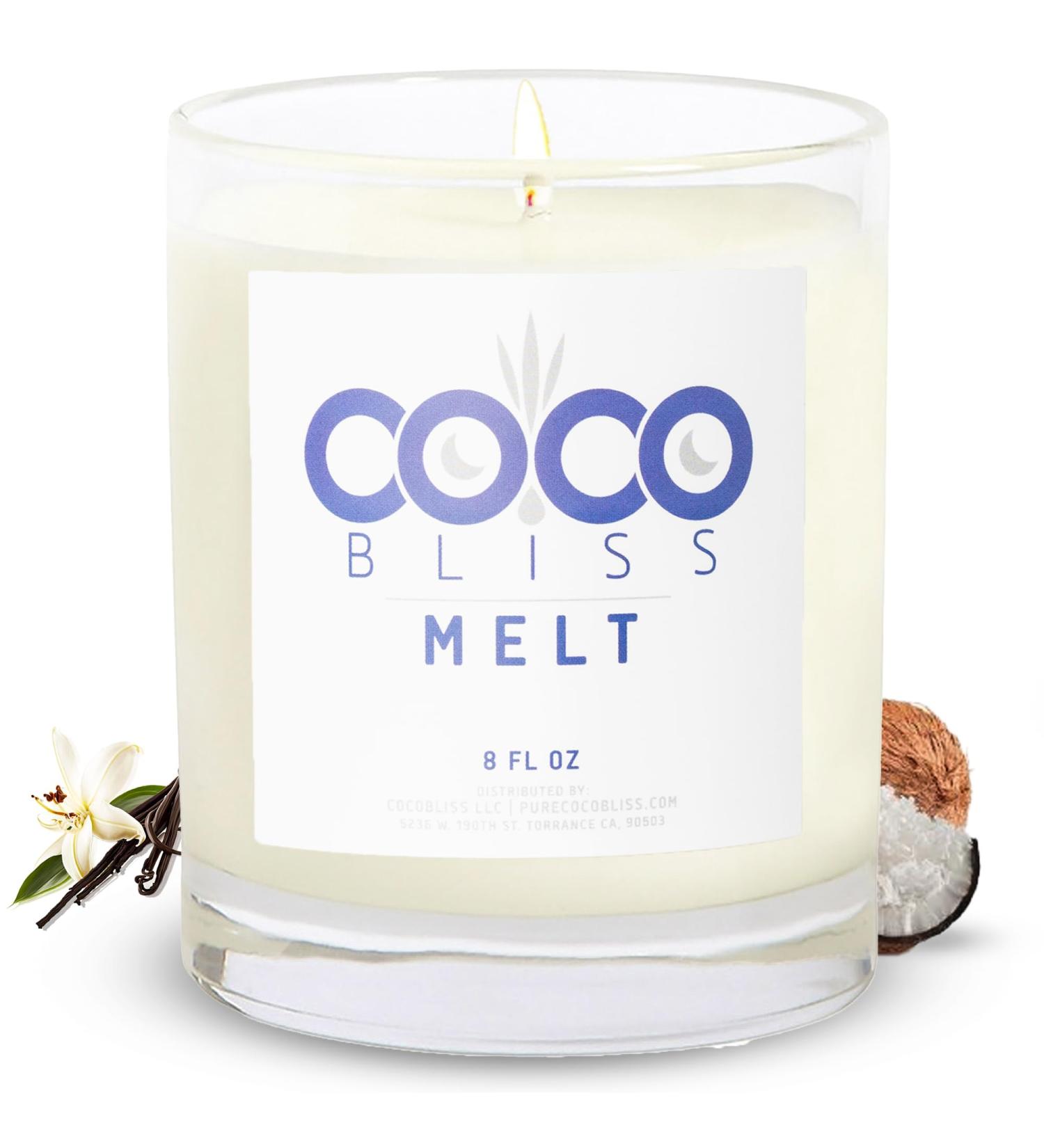 Coco Bliss Melt - 8 Oz Massage Candle | Natural Coconut Body Oil with Vanilla Scent | Essential Oil Candle for Women Men & Couples - Moisturizing with Vitamin E & Cocoa Butter - Buy Online on GoSupps.com