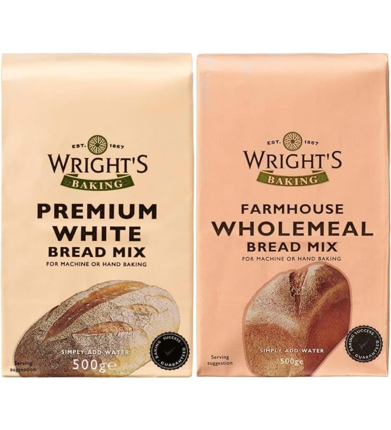 Wright's selection pack | Premium White Bread Mix | Wholemeal bread mix | For Machine or Hand Baking | Suitable for Vegetarians - Buy Online on GoSupps.com