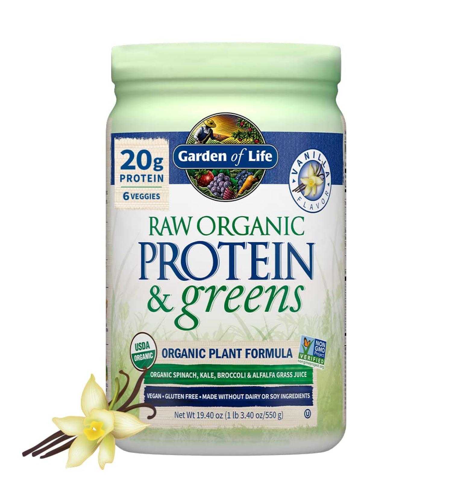 Garden of Life RAW Protein & Greens - Organic Plant Formula, Vanilla 19.4 oz (550g) - Vegan Protein Supplement - Buy Online on GoSupps.com