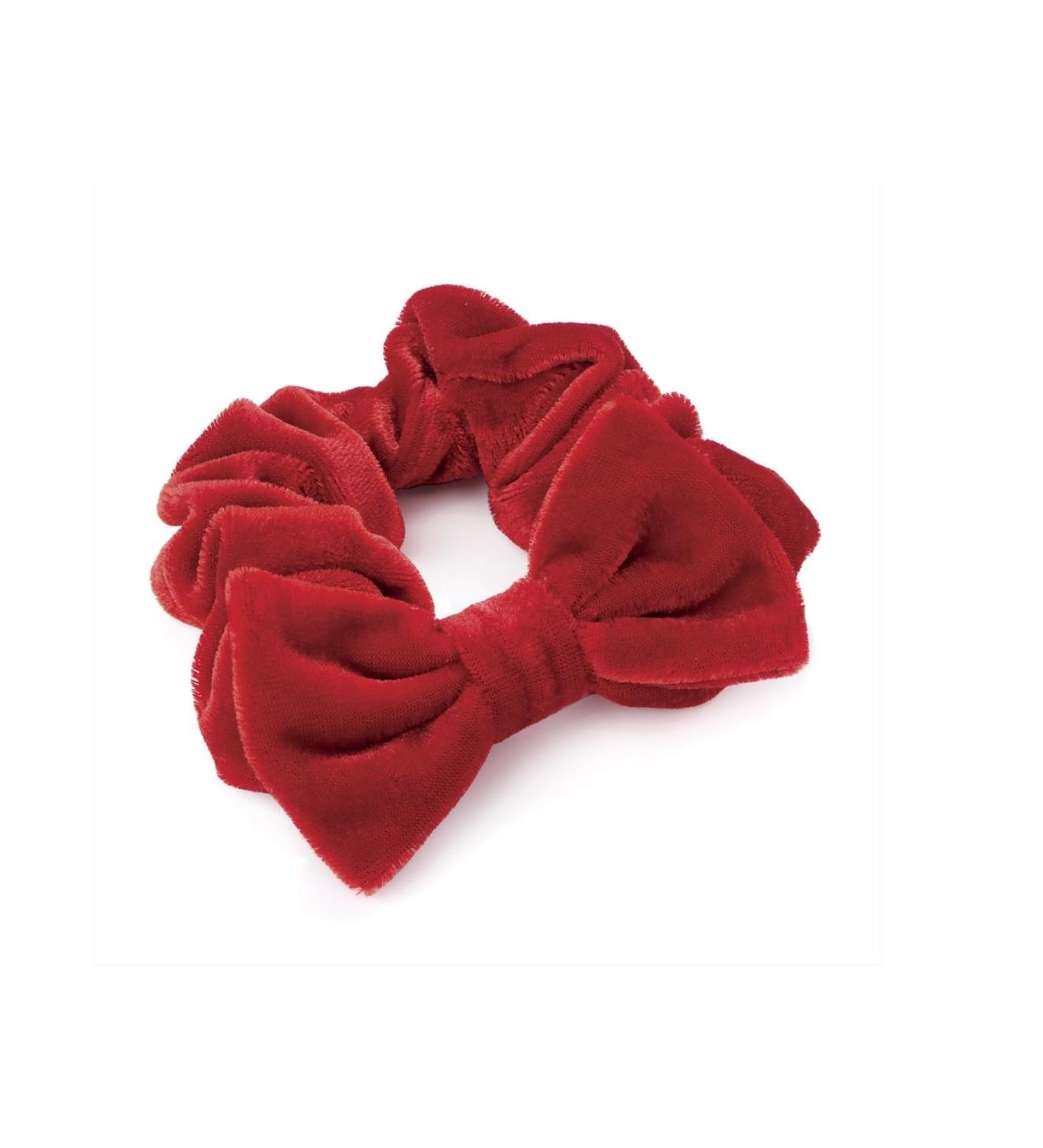 Soft Velvet Bow Hair Scrunchie Bobble Elastic Hair Band Accessories for Women Girls by Glitz4Girlz (Red)