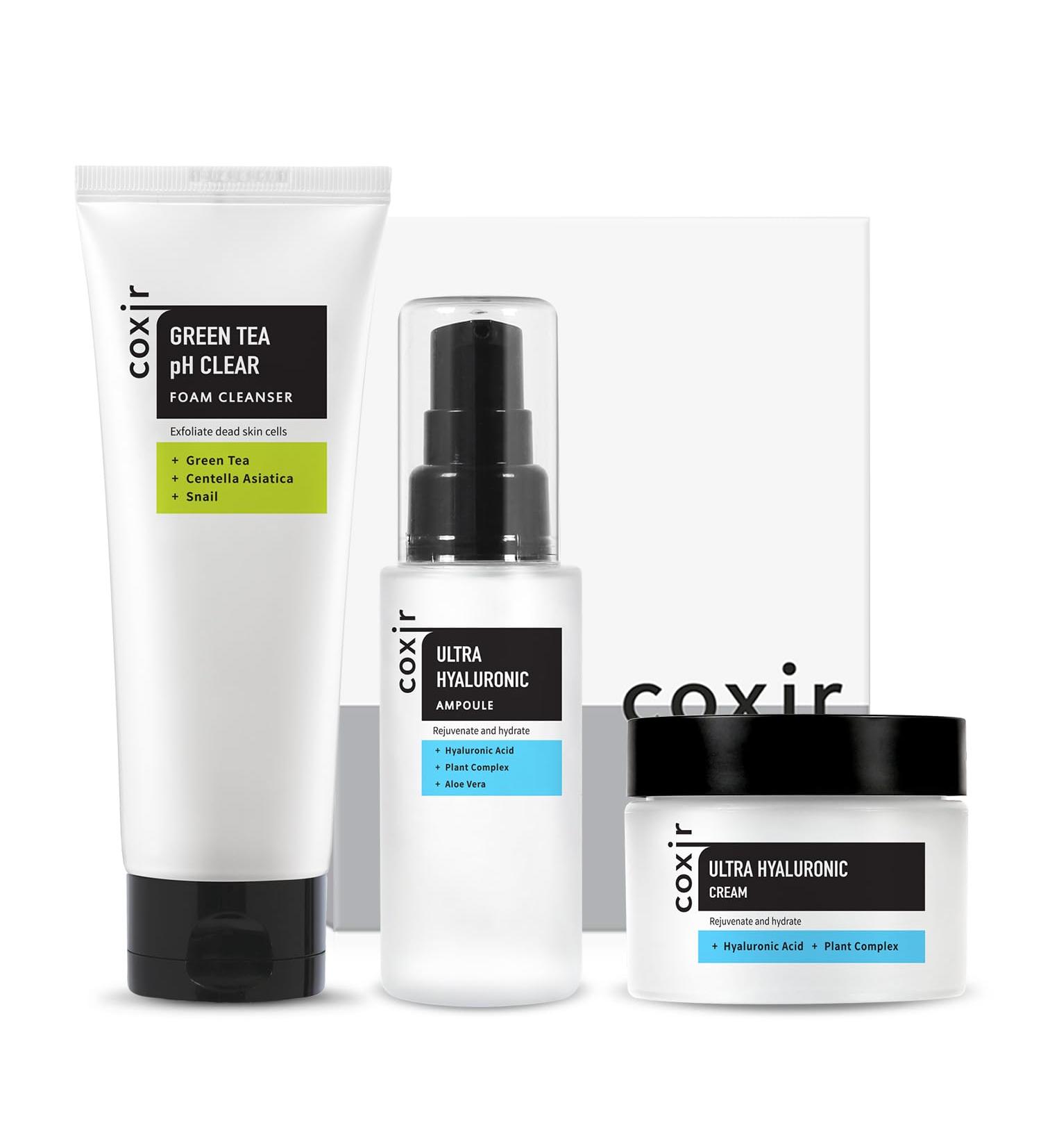 Coxir Ultra Hyaluronic Gift Set - Hydrating Foam Cleanser Serum & Cream | Perfect Birthday Present | Lightweight Korean Skin Care with Hyaluronic Acid & Plant Complex - Buy Online on GoSupps.com