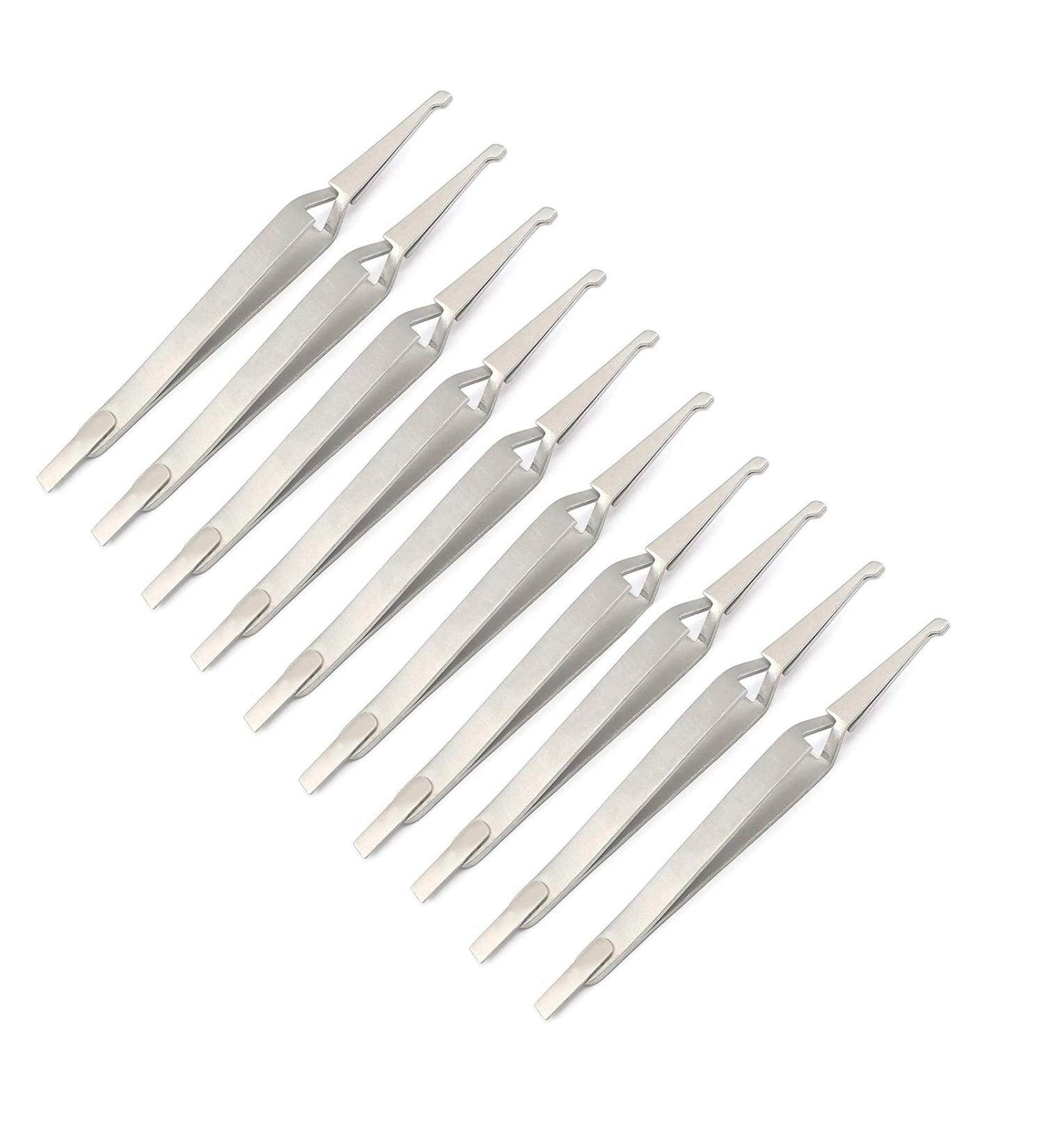AAProTools 10 PCS Orthodontic Bracket Placer Self Holder Tweezers Reverse Action Tweezers (Long)