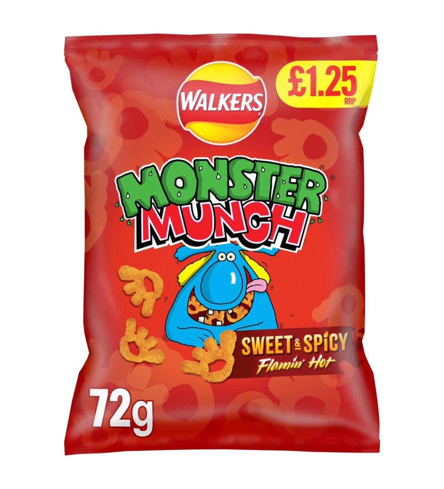 Walkers Monster Munch FLAMIN' HOT Snacks Crisps 15 x 72g PMP Bags - Buy Online on GoSupps.com