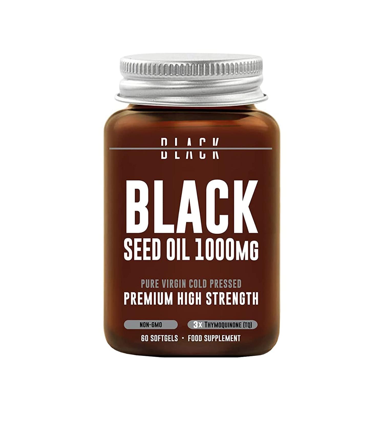 Black Seed Oil Capsules 1000mg Double Strength - 60 Soft Gels | Premium Non-GMO Cold Pressed Virgin Oil from Nigella Sativa | Halal & Kosher | Made in UK - Buy Online on GoSupps.com