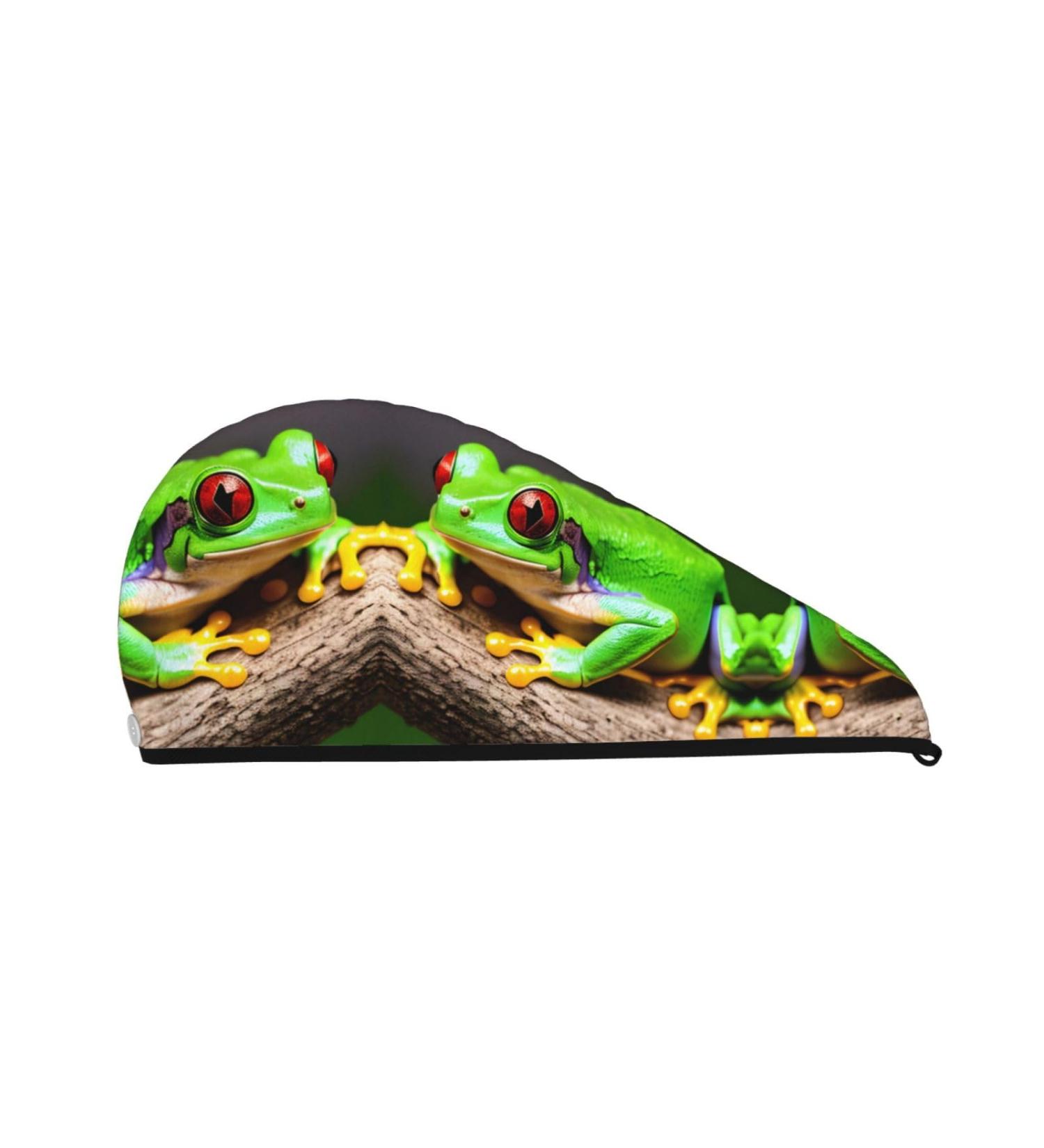 Cute Red Eyes Tree Frogs Coral Velvet Dry Hair Cap | Unisex Wet Towel Wrap for Bathroom Pool Beach & Home - Buy Online on GoSupps.com