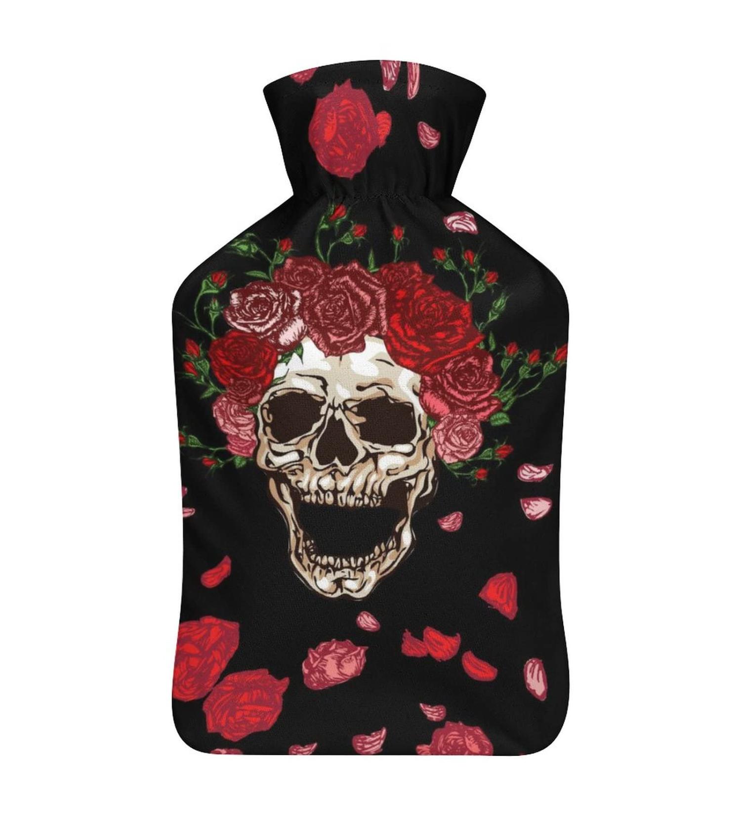 Buy Flower Skull Hot Water Bottle with Plush Cover | Cozy Hand Warmer for Adults & Kids - 26.5x15.3cm International Shipping - Buy Online on GoSupps.com
