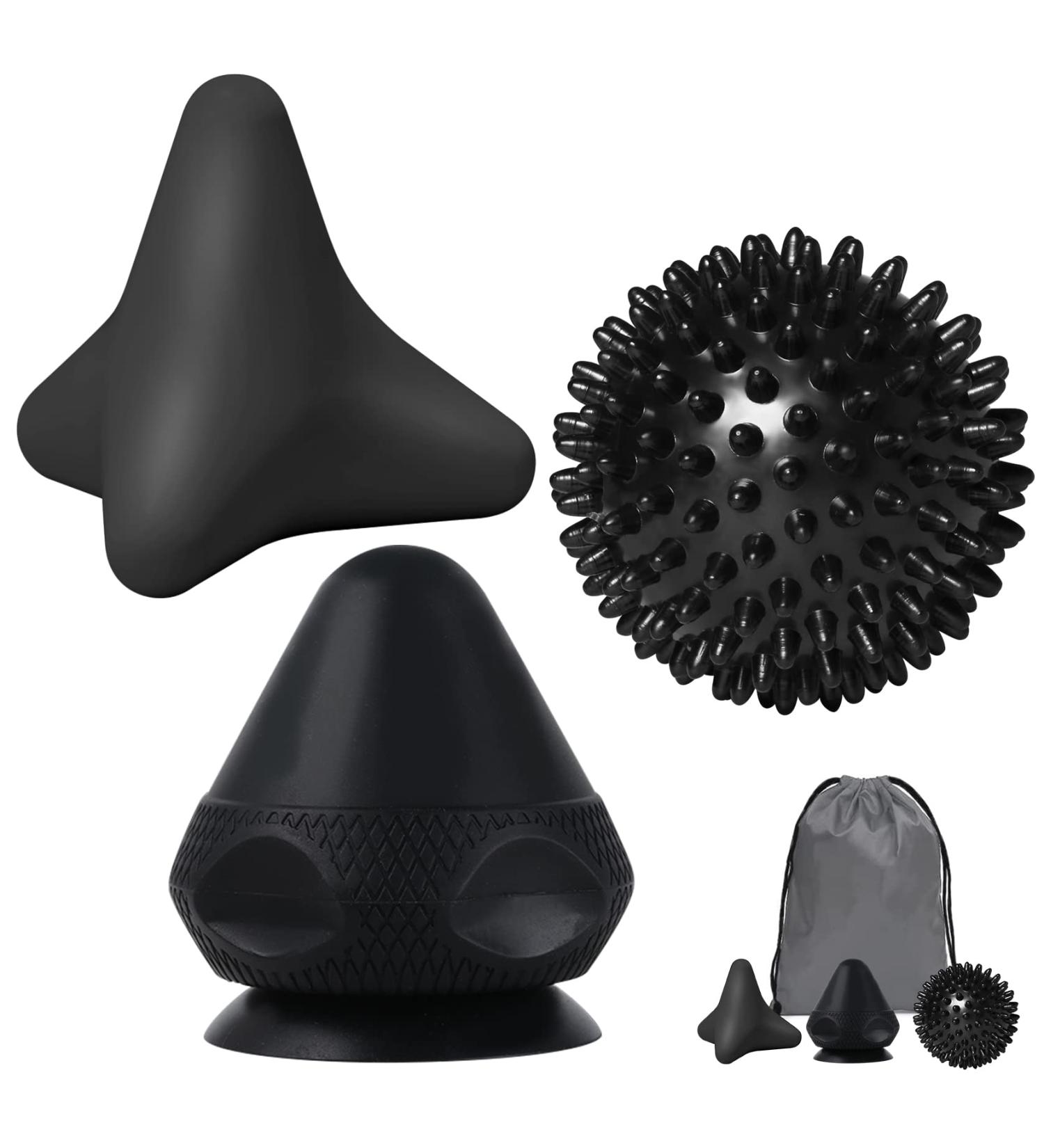 Rymall Trigger Point Presser Massage Device with Hedgehog Ball Painless Muscle Pain Relief Set with Suction Cup & Bag (Black & Blue) for Self-Massage - Buy Online on GoSupps.com