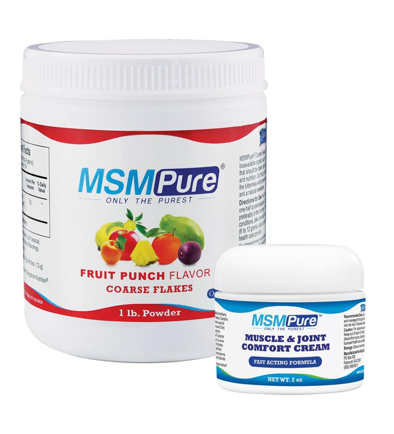 KALA HEALTH MSMPure Fruit Punch Flavored Coarse Flakes 1lb and Muscle & Joint Cream 2oz Bundle - Buy Online on GoSupps.com