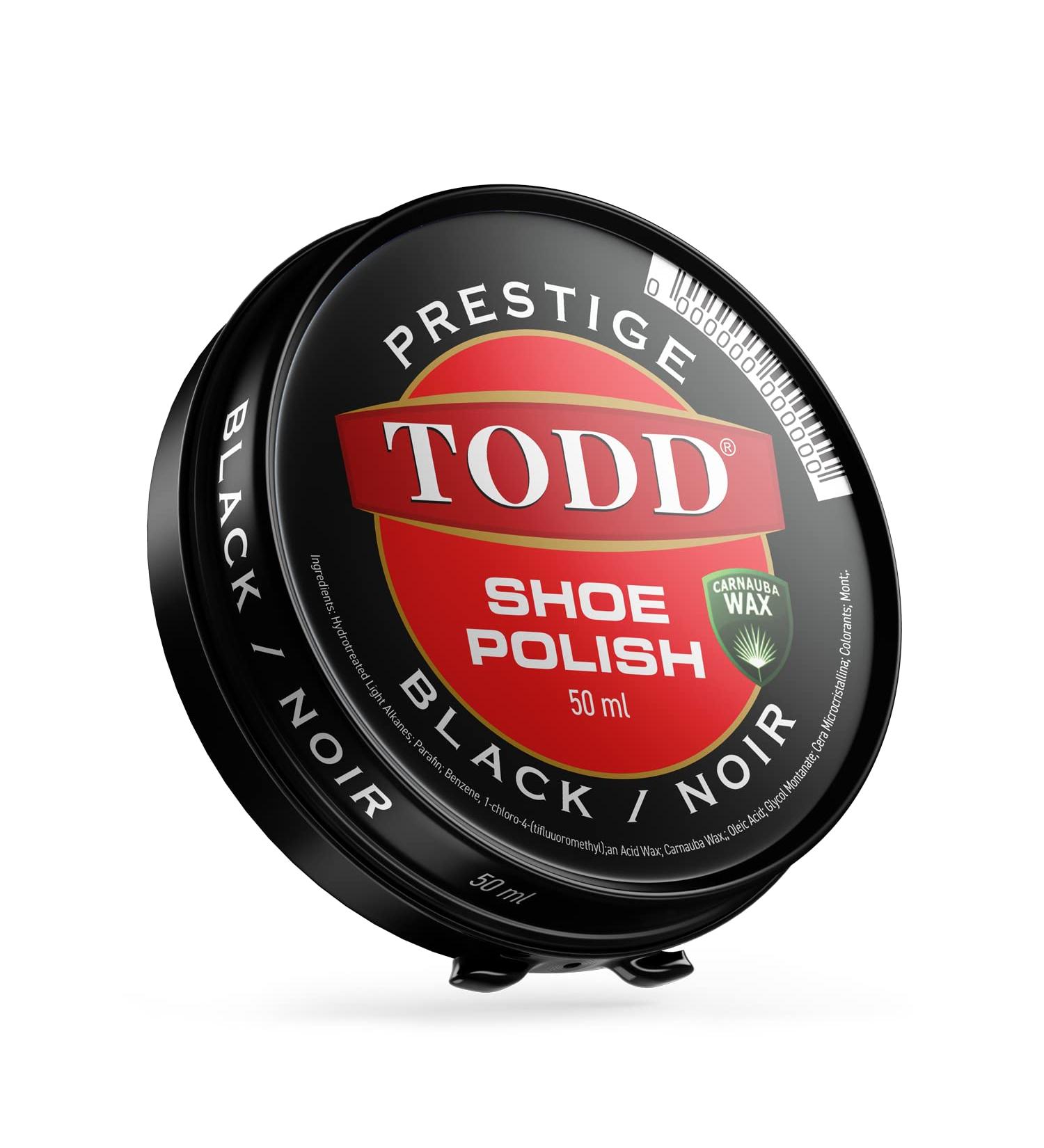 TODD Prestige Shoe Polish BLACK High Gloss with Carnauba Wax | Shine and Protect for Leather Shoes Boots Bags | Metal Tin | 50ml - Buy Online on GoSupps.com
