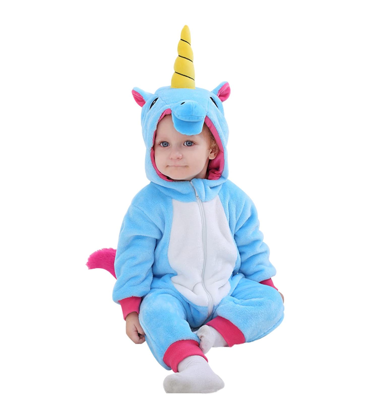 Doladola Baby Unicorn Hooded Romper, 24-30 Months, Blue - Cute Flannel Toddler Jumpsuit - Buy Online on GoSupps.com