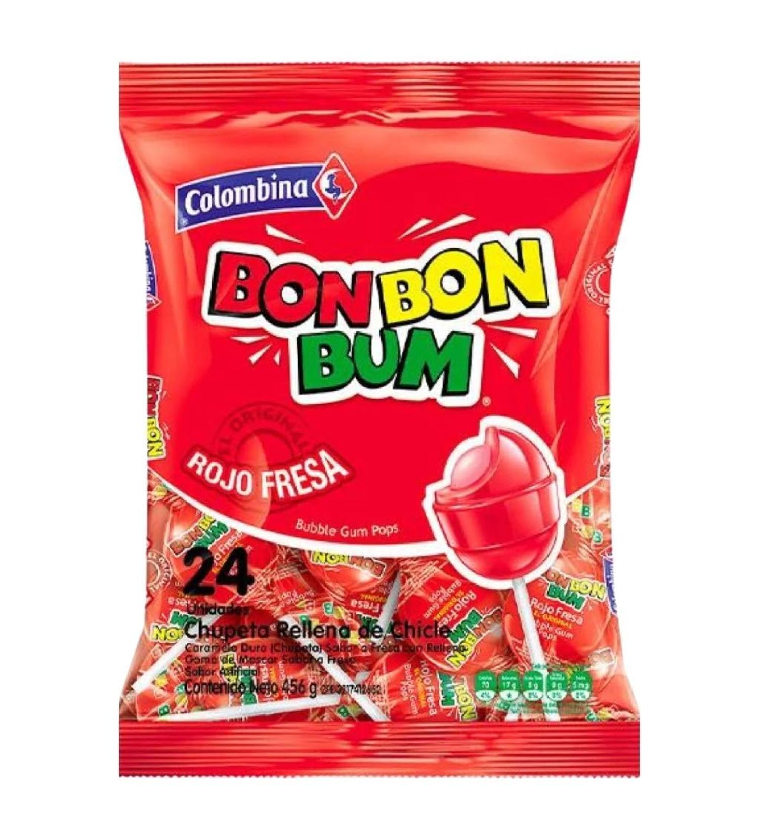 Bon Bon Bum Strawberry Lollypops 24 Count Box of 15-Fd
