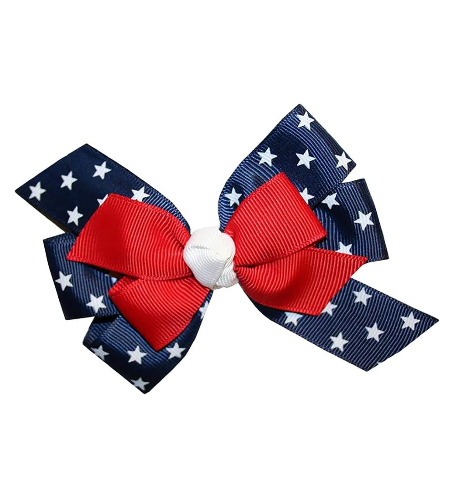 WD2U Girls Red White Blue Star Spangled Patriotic Hair Bow on Alligator Clip