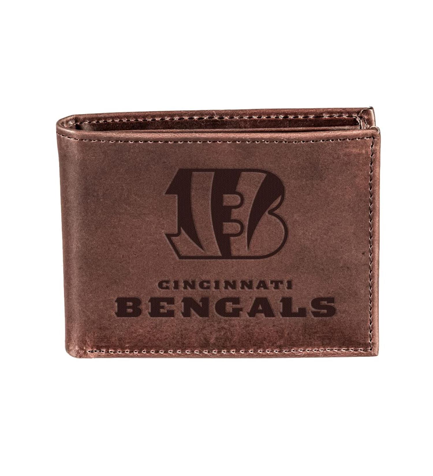 NFL Cincinnati Bengals Brown Leather Bi-Fold Wallet | Officially Licensed | Card and Money Holder | Gift Box Included - Buy Online on GoSupps.com