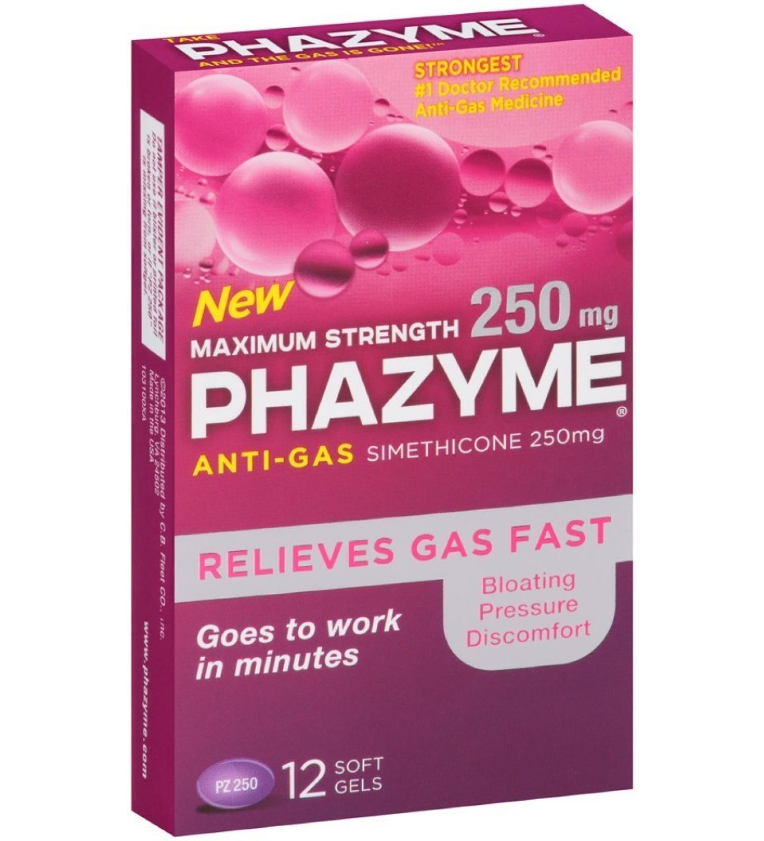 Maximum Strength Phazyme 250mg Anti Gas 12 Softgel (Pack of 2)