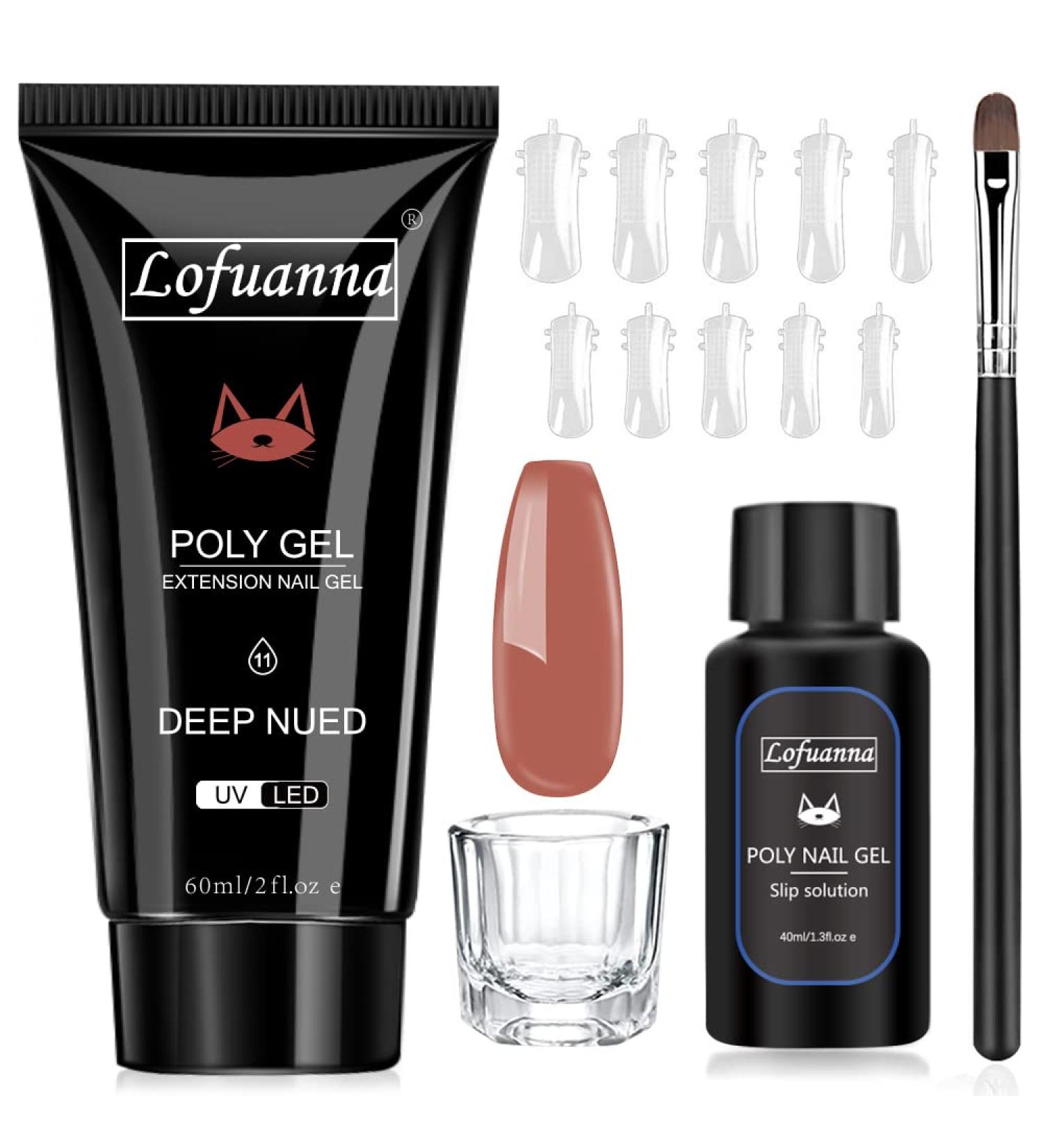 Lofuanna Poly Nail Gel Set - 60ml Dark Nude Nail Extension Kit | All-in-One Nail Gel Kit with Slip Solution Brush & Forms | Perfect for Beginners - Nail Art Design - Buy Online on GoSupps.com