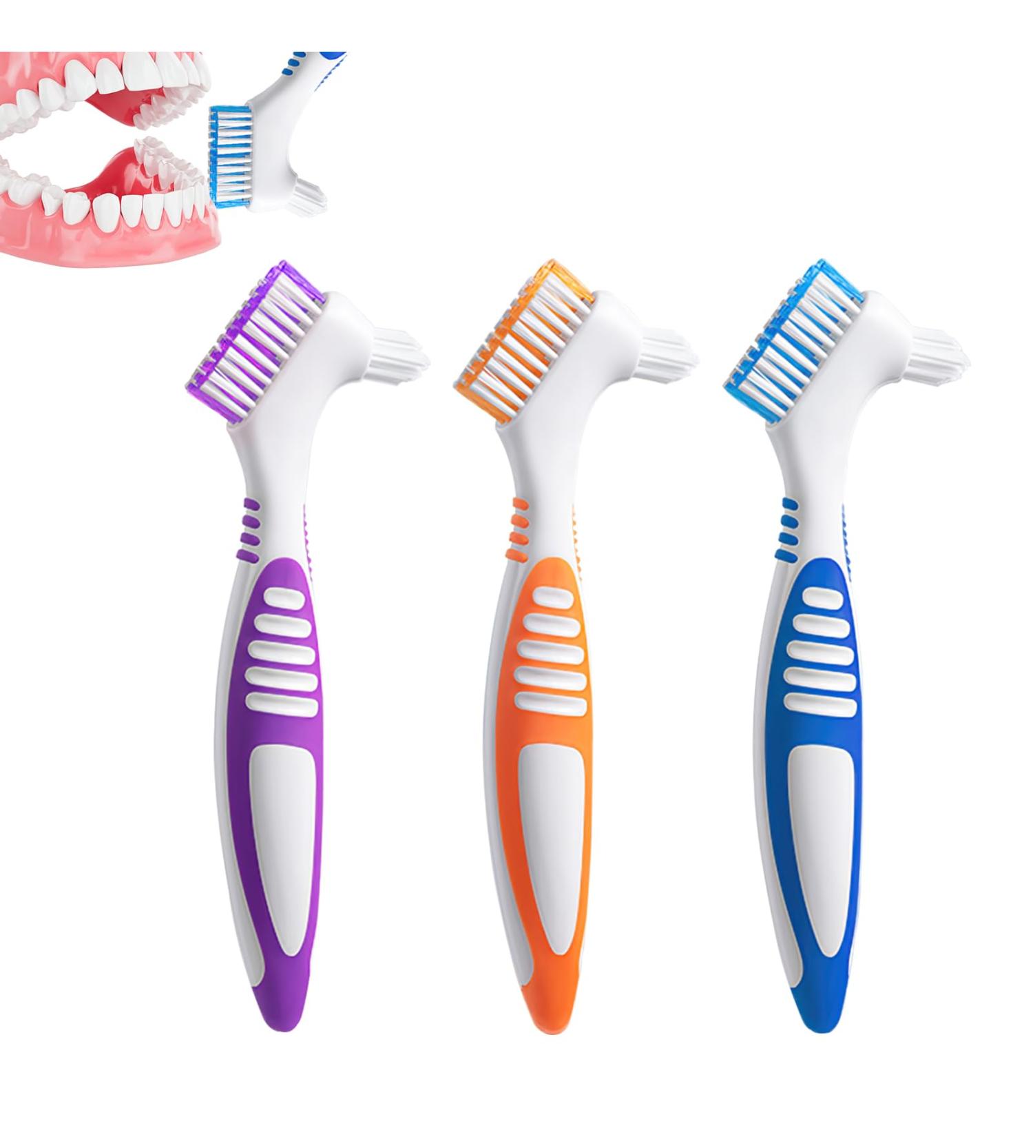 Set of 3 Ergonomic Double-Sided Denture Toothbrushes | Soft Bristles for Versatile Cleaning - Buy Online on GoSupps.com