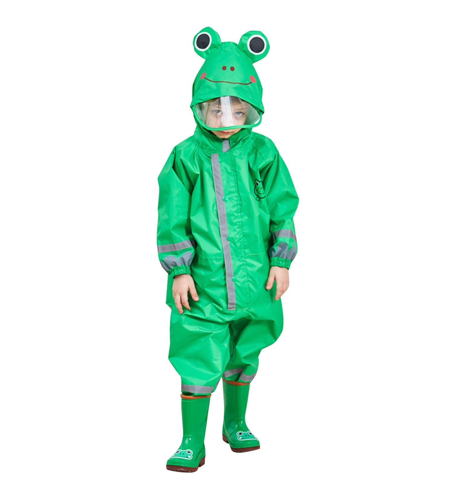 Kids Button Rain Suit - De feuilles All-in-one Waterproof Puddle Suits 7-9 Years Green - Buy Online on GoSupps.com