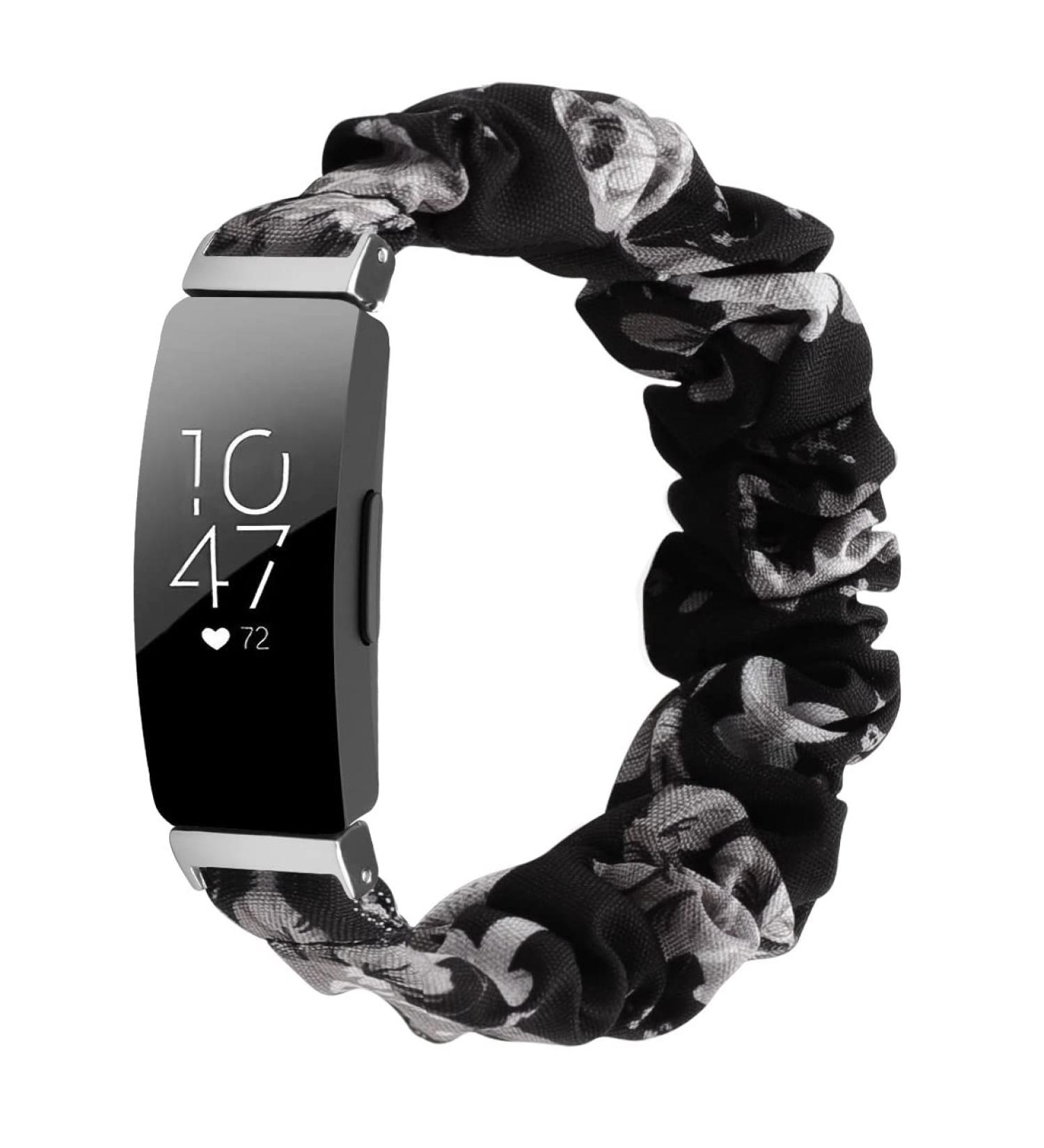 OCEBEEC Scrunchies for Fitbit Inspire 2/HR Bands - Black/Grey Flower Print, Small - Women's Elastic Cloth Wristband Bracelet - Buy Online on GoSupps.com