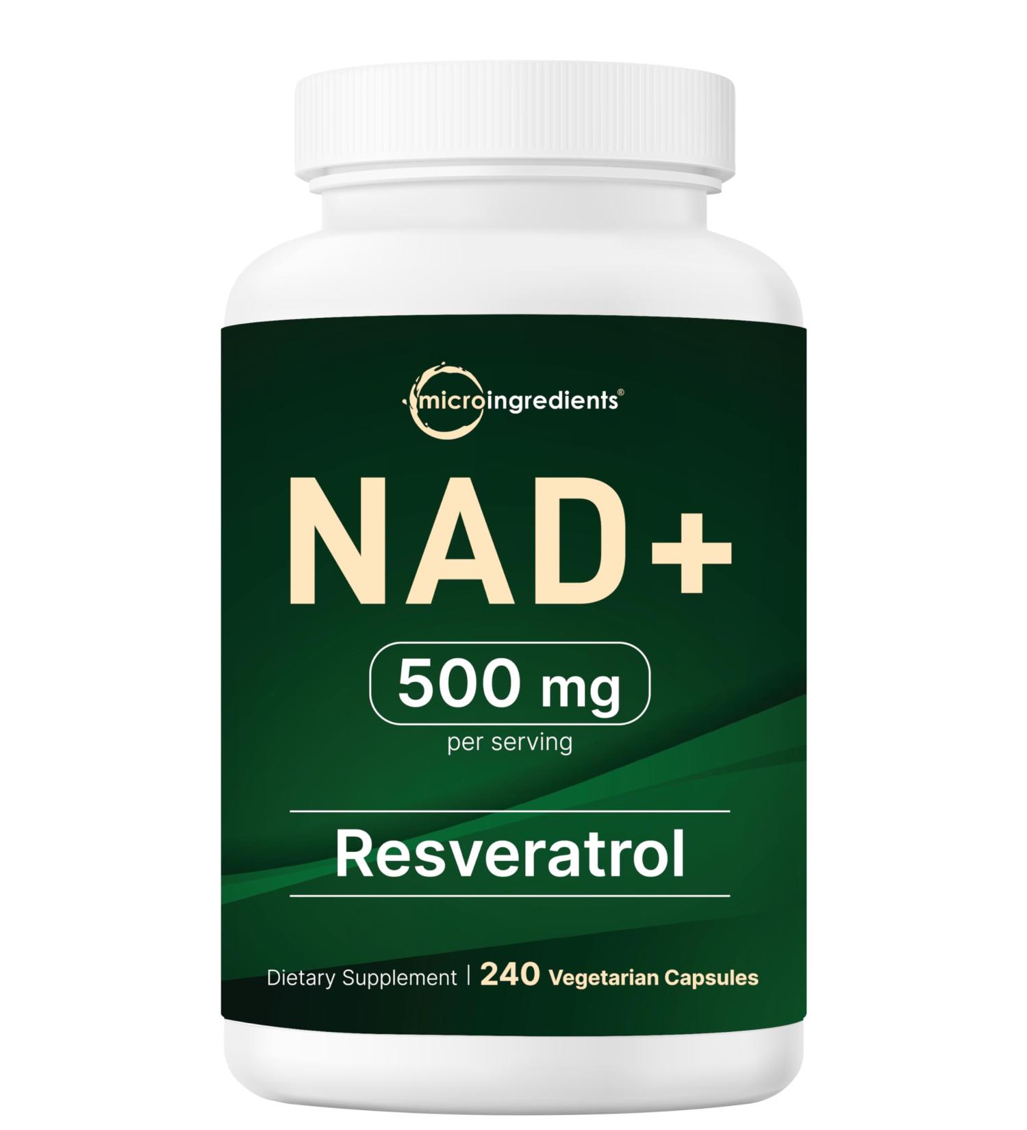 Micro Ingredients NAD+ 500mg with Resveratrol 240 Veggie Capsules | 2-in-1 NAD Supplement for Women & Men | NMN Pathway Alternative | Non-GMO Gluten Free 240 Count (Pack of 1) - Buy Online on GoSupps.com