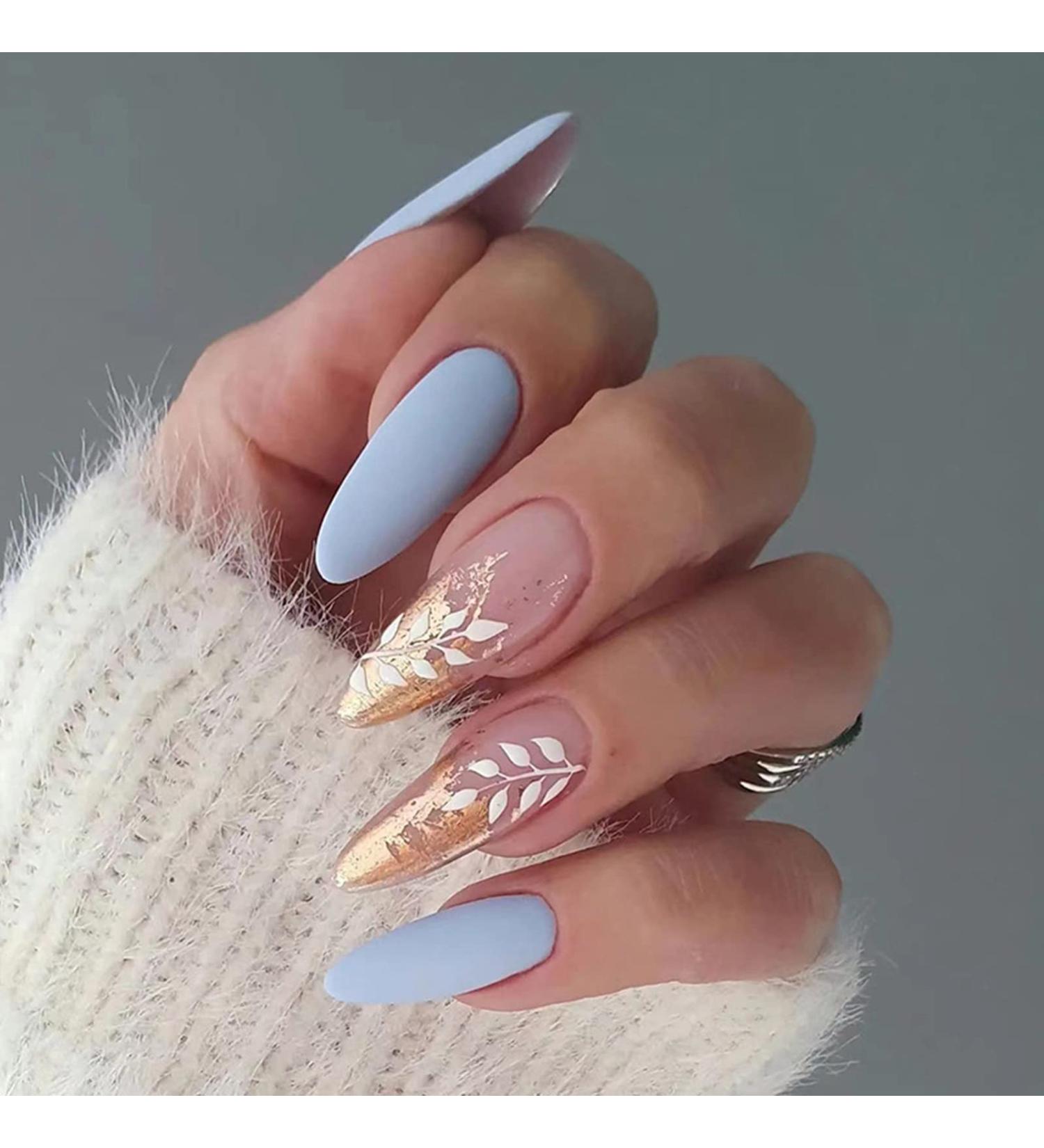 24Pcs Almond Press on Nails Short Matte French Stick on Nails - Baby Blue/Pink False Nails for Women Stiletto Nail Art - Buy Online on GoSupps.com