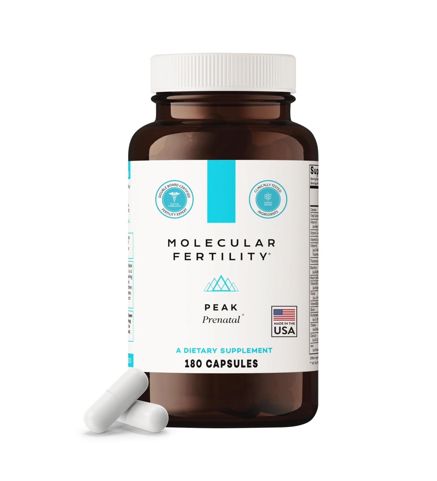 Molecular Fertility Peak Prenatal - Doctor Formulated Prenatal Vitamins for Women - Choline Methylated Folate Vitamin D Iron Probiotics - Comprehensive Pregnancy Supplement - 30 Day Supply - Buy Online on GoSupps.com