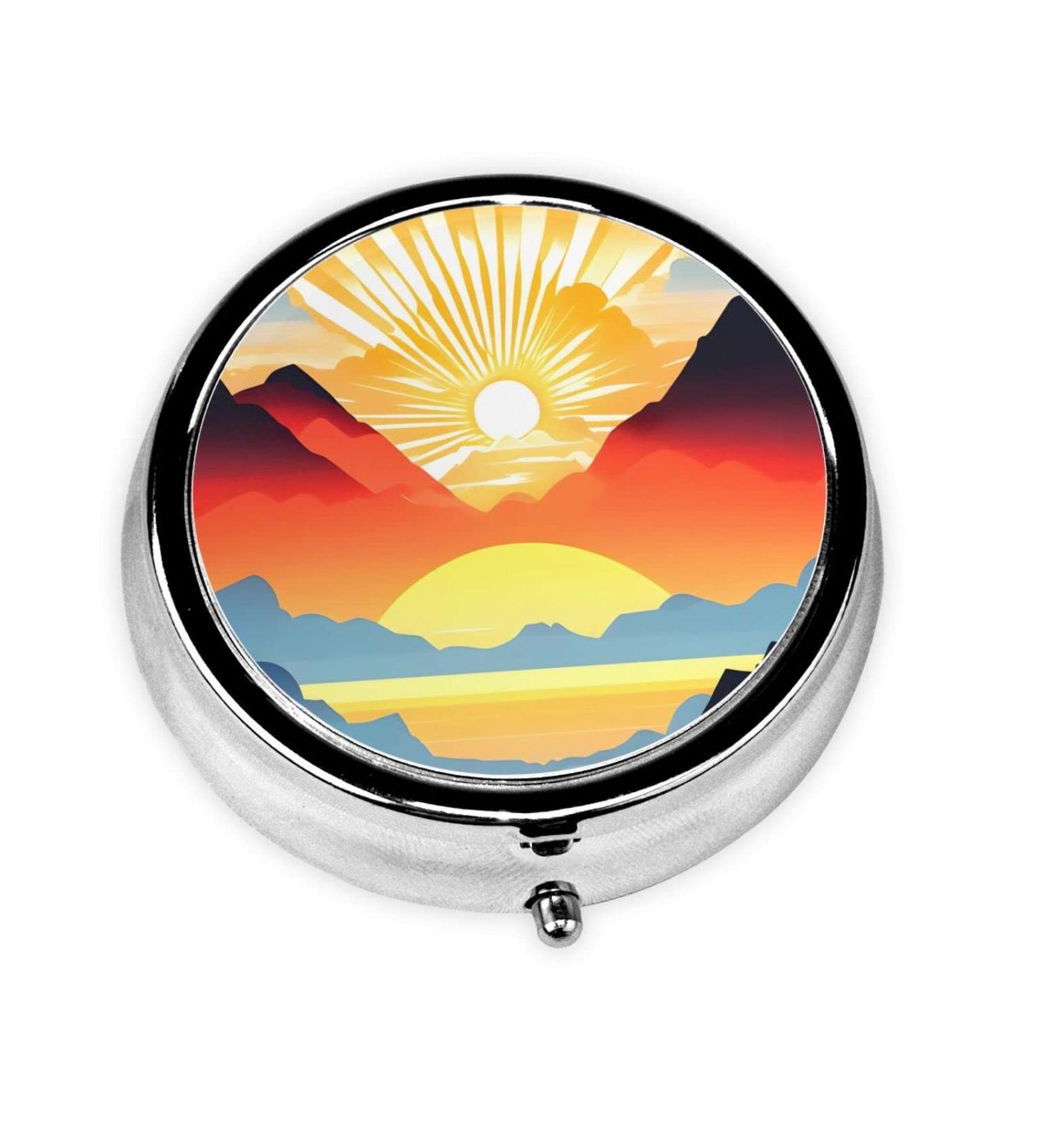 Bright Sunriser Round Pill Box - 3 Compartment Portable Organizer for Purse & Pocket - Ideal Travel Accessory - Buy Online on GoSupps.com