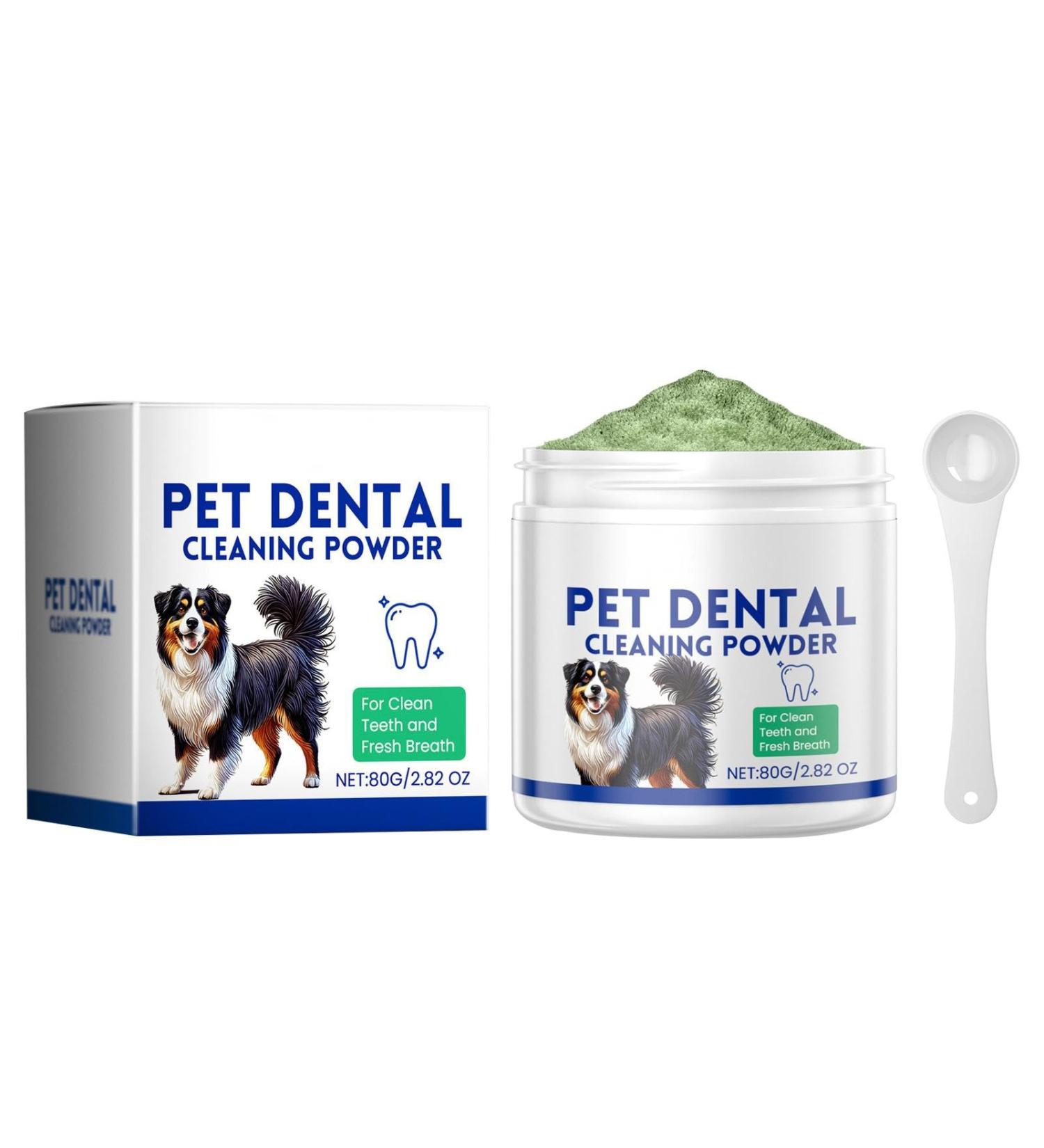 Dog Teeth Cleaning Powder - 80g Gentle Green Powder Dog Stain Remover | Dog Breath Freshener Teeth Care Products Safe Plaqueoff Powder for All Dog Types - Buy Online on GoSupps.com