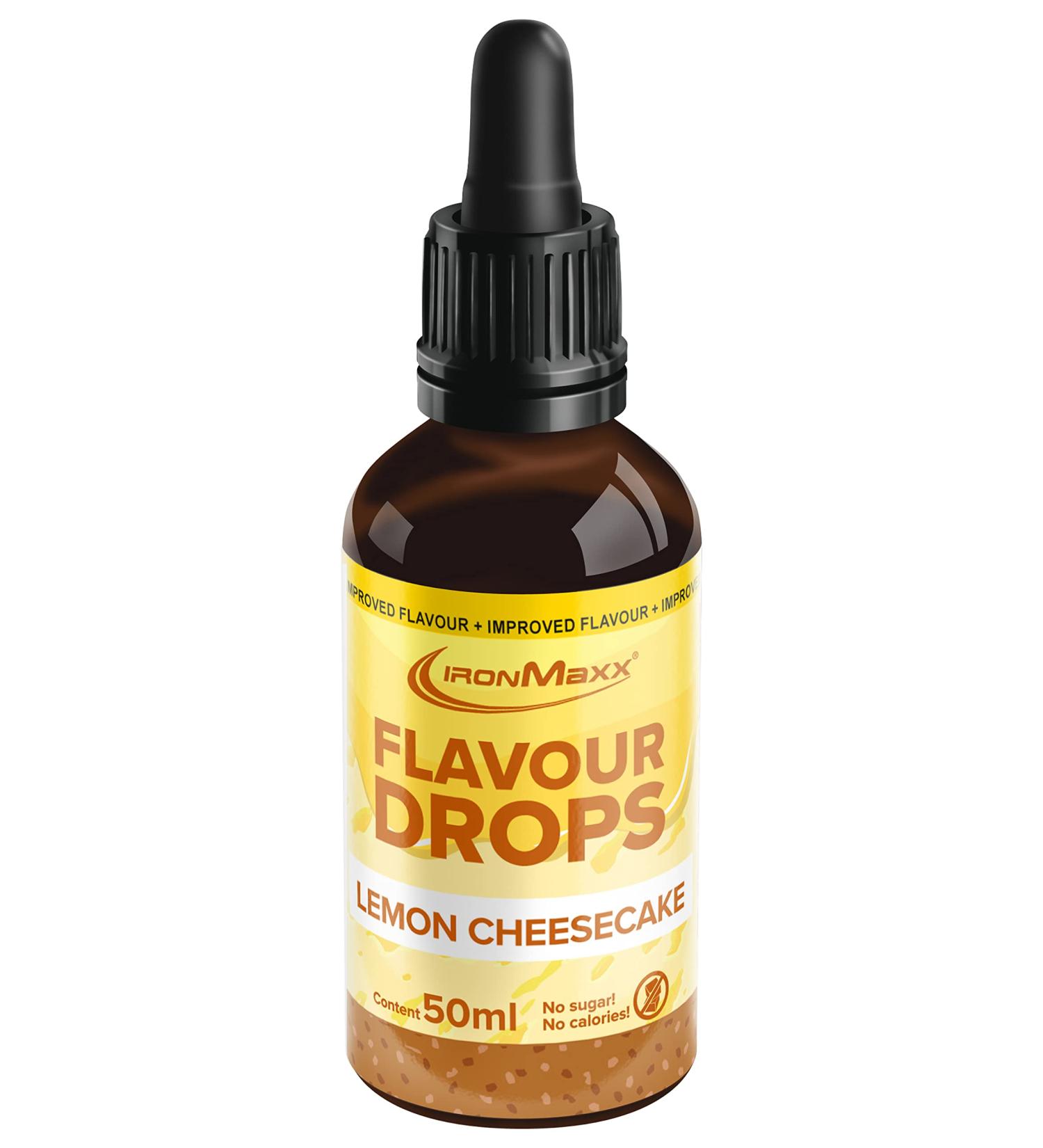 Ironmaxx Flavor Drops - Lemon Cheesecake 50ml | Calorie-Free Sugar-Free Vegan | Enhance Your Food with Practical Dripper Closure - Buy Online on GoSupps.com