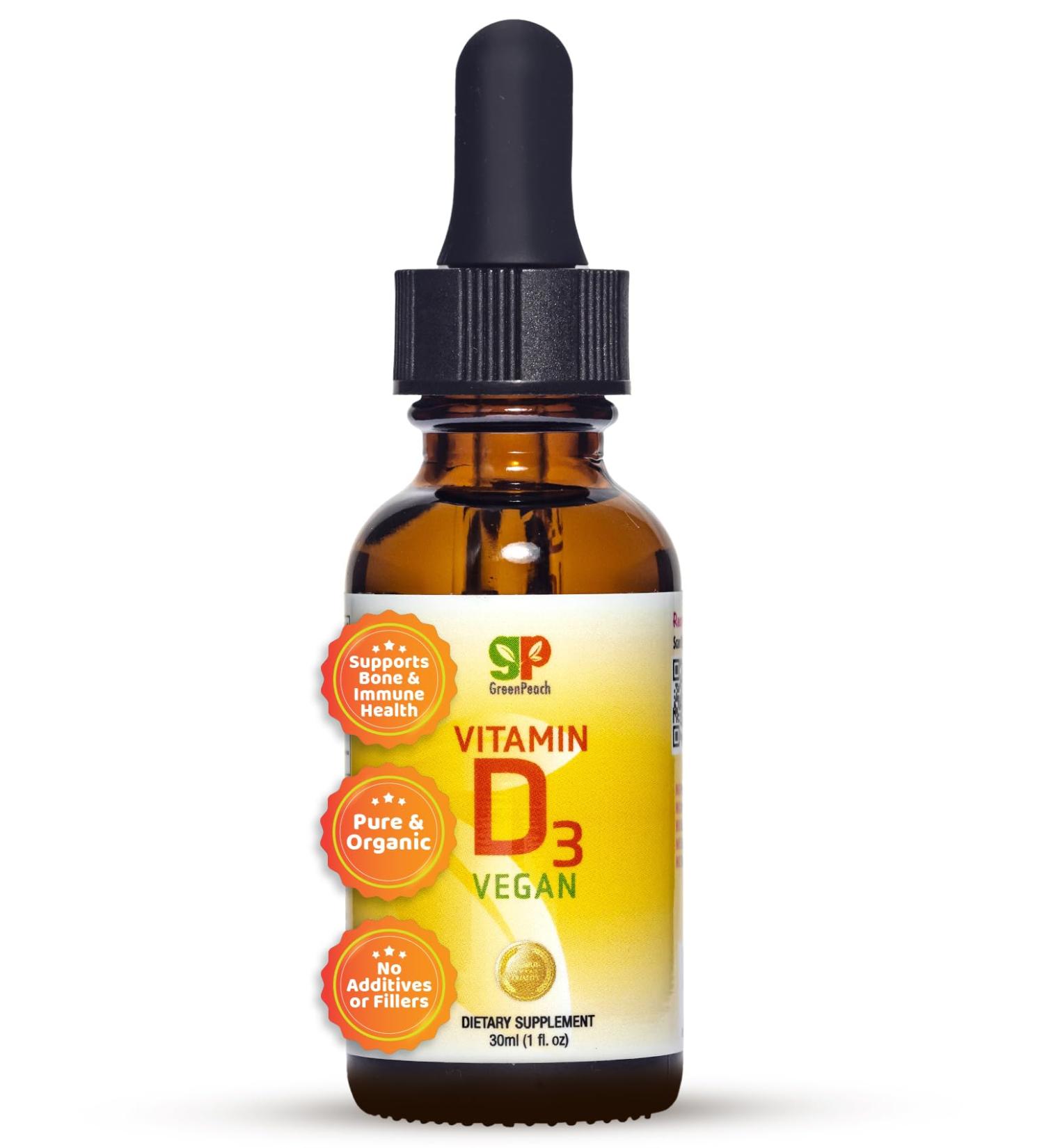 GreenPeach Liquid Vegan Organic Vitamin D 400 to 2000 IU - D3 Drops for Toddler Kids Baby & Infants Vitamin D Baby Drops Natural 60 Servings - Buy Online on GoSupps.com