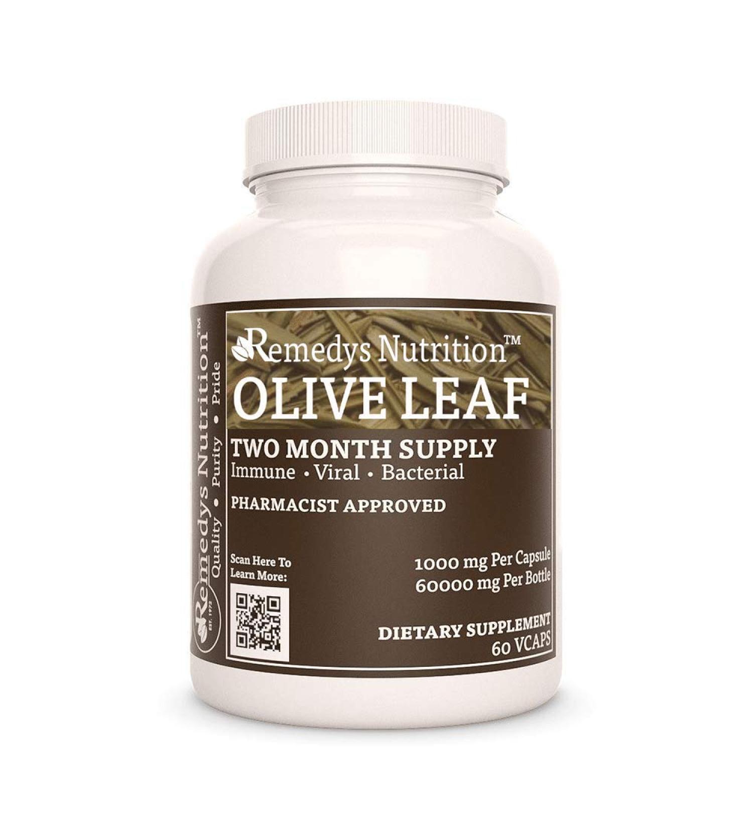 Remedy's Nutrition Olive Leaf Extract Capsules - 1000mg per Capsule, 60000mg per Bottle - Vegan Friendly - Buy Online on GoSupps.com