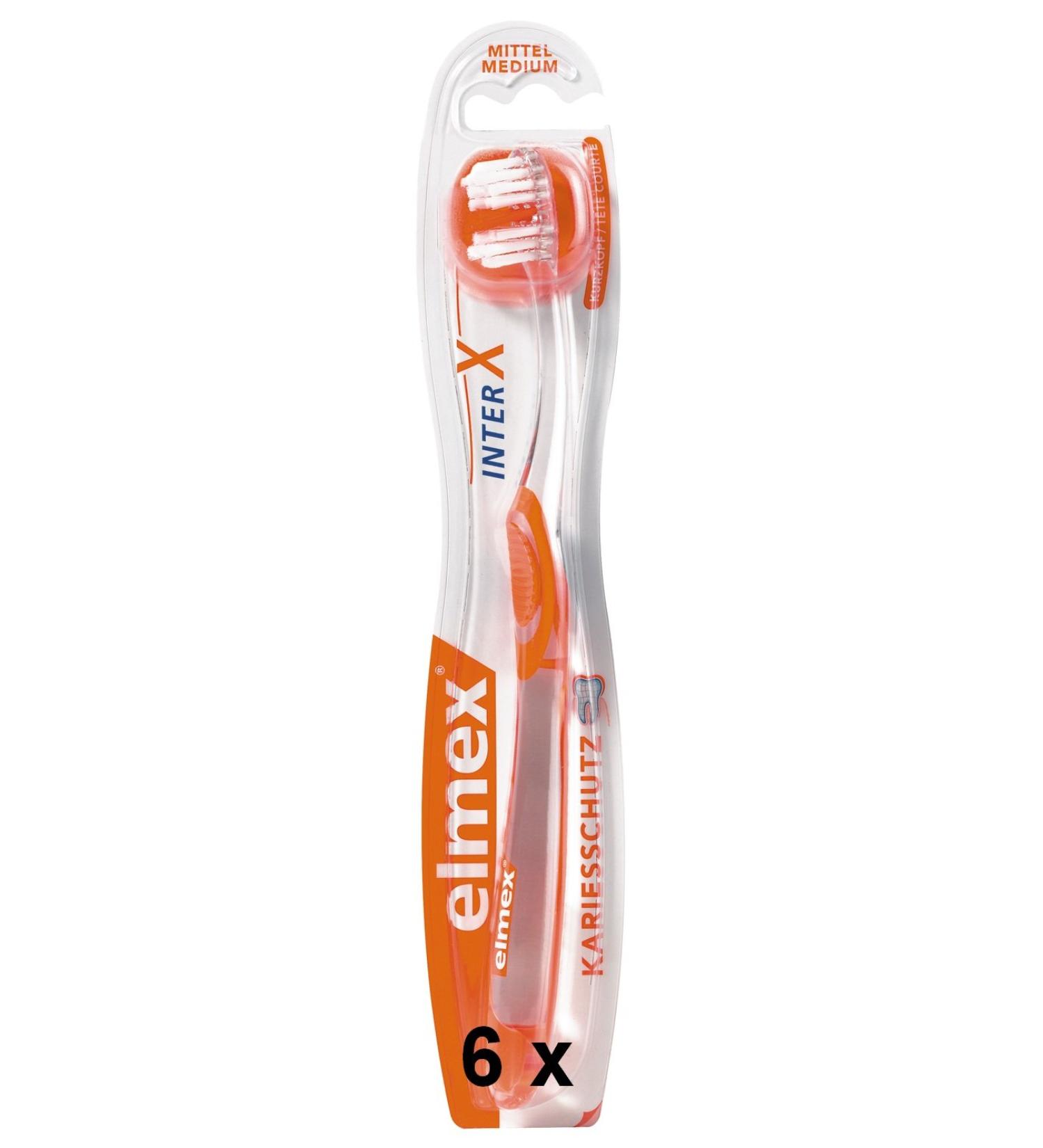 6 elmex CARIES PROTECTION inter X medium short head toothbrushes