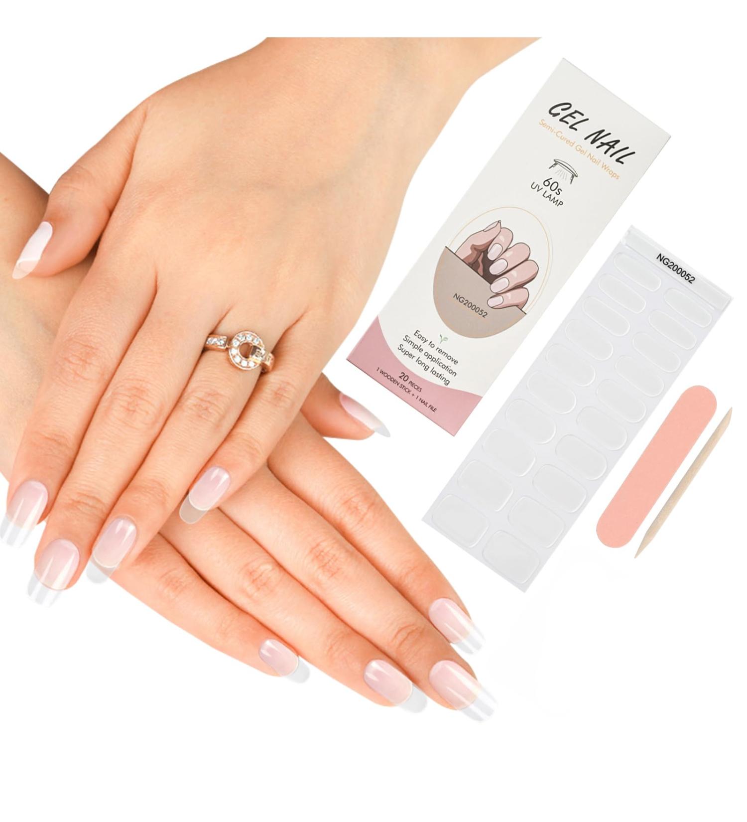 20 Stickers Semi Cured Nail Wraps Soft Self-Adhesive Gel Nail Stickers ZAHVIA Salon-Quality Gel Nail Polish Strips Manicure Stickers Set-Clear (UV/LED Lamp Required) - Buy Online on GoSupps.com