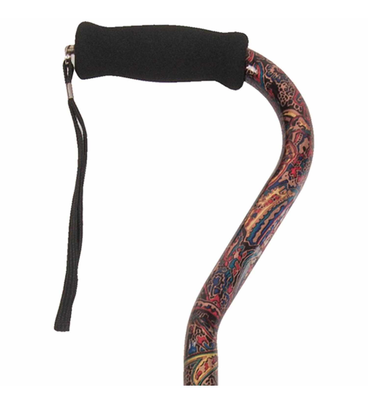 PCP Mobility & Homecare Adjustable Cane Aluminum Offset Handle with Wirst Strap Paisley Pattern - Buy Online on GoSupps.com